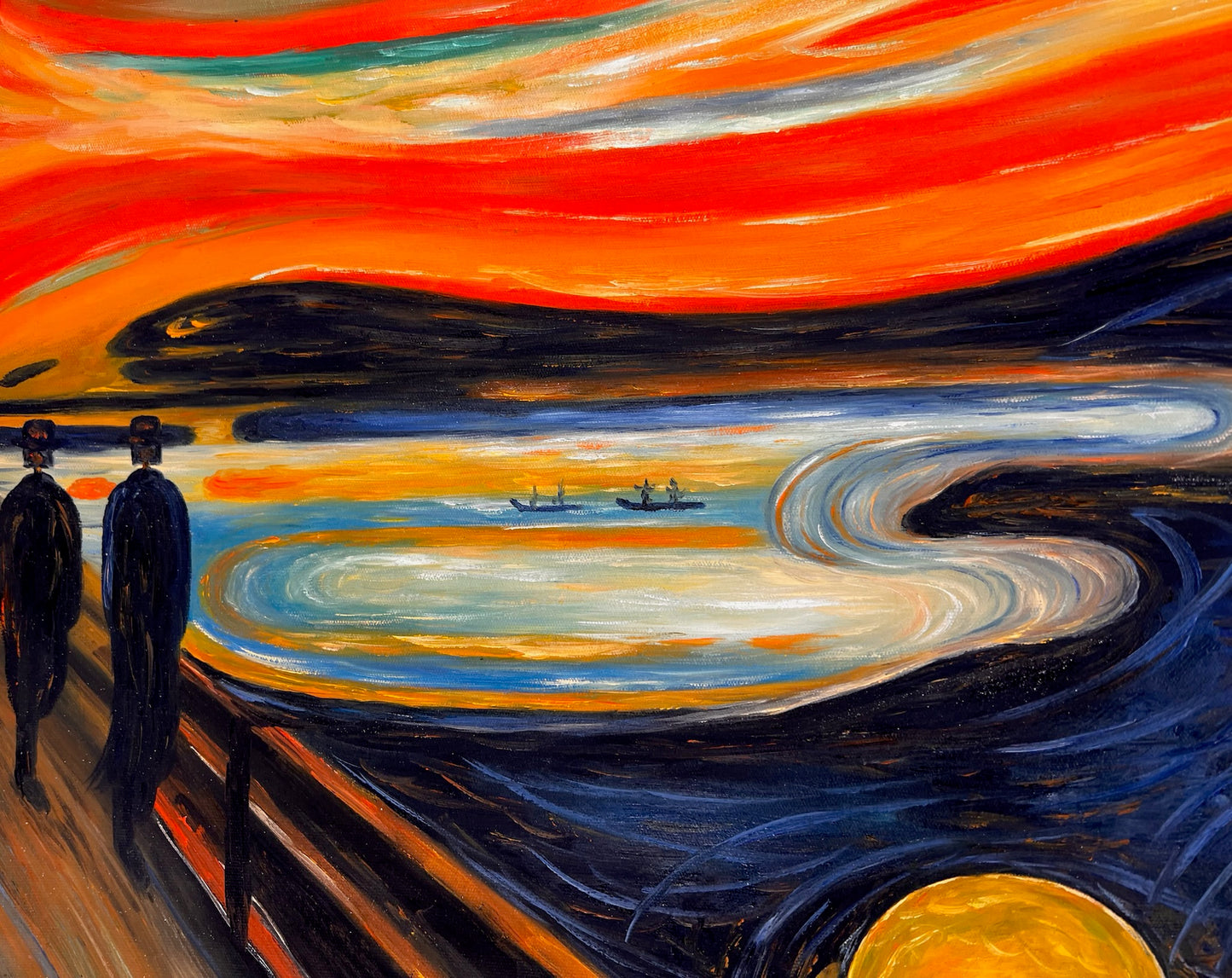 De Schreeuw (naar Edvard Munch) – Handgeschilderd Expressionistisch Olieverf op Canvas (op rol geleverd)