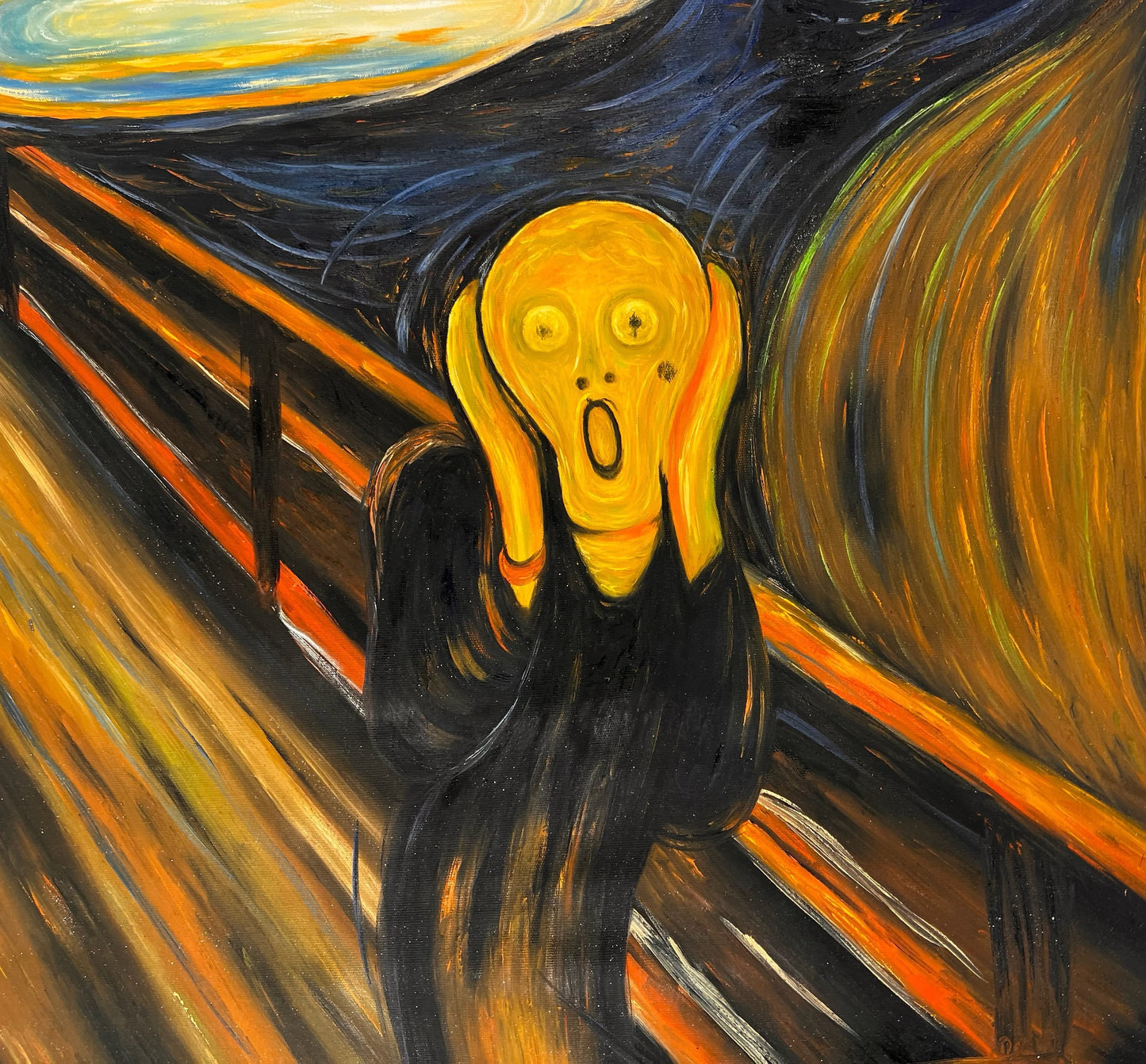 De Schreeuw (naar Edvard Munch) – Handgeschilderd Expressionistisch Olieverf op Canvas (op rol geleverd)