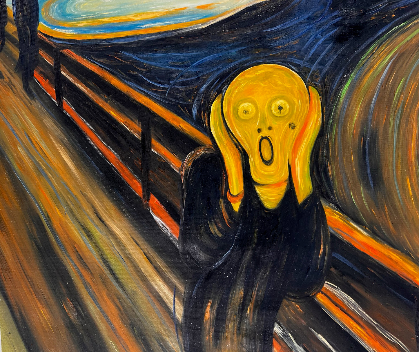 De Schreeuw (naar Edvard Munch) – Handgeschilderd Expressionistisch Olieverf op Canvas (op rol geleverd)