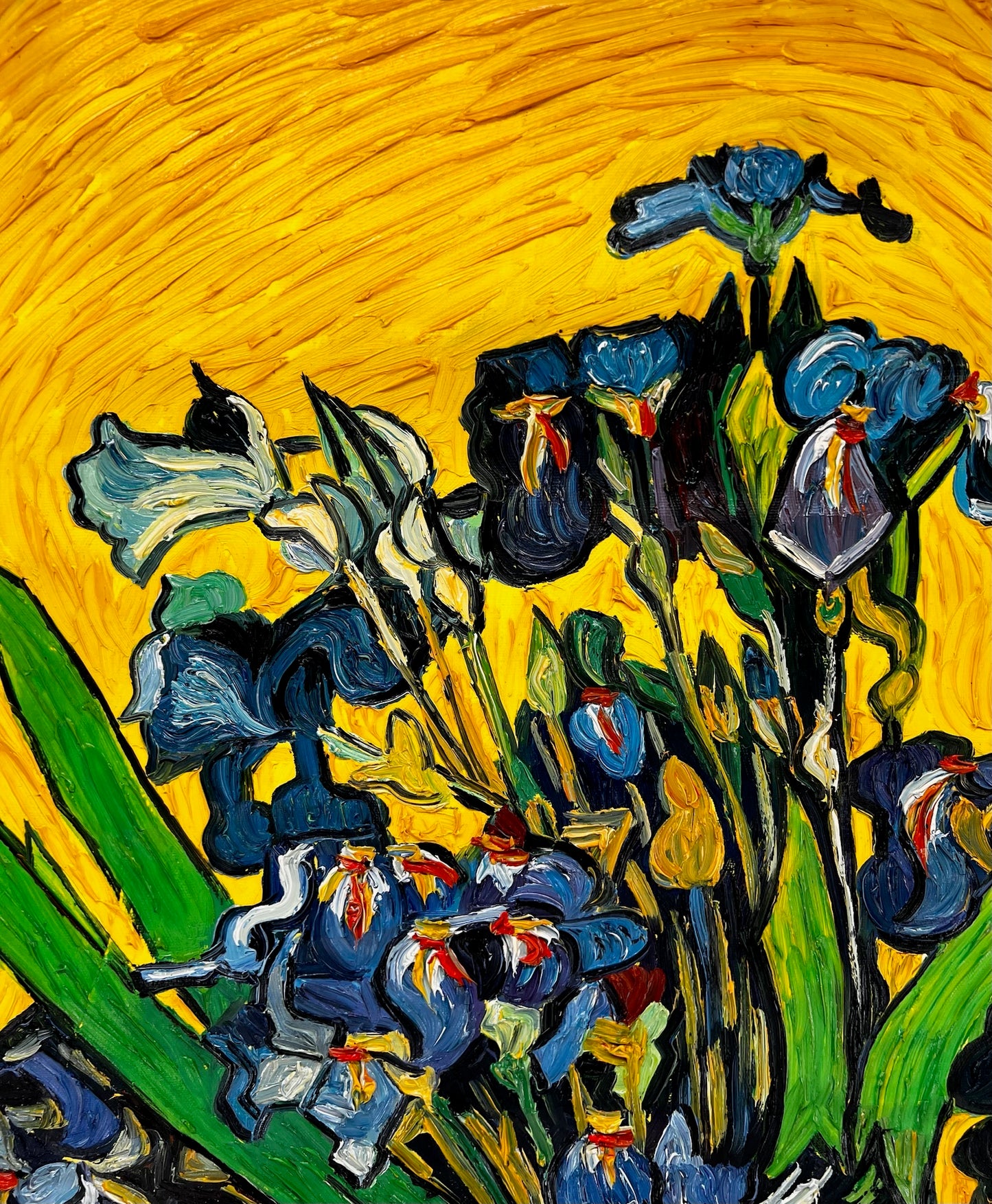 Vincent van Gogh – Vaas met irissen – Handgeschilderd postimpressionistisch olieverfschilderij op canvas (92 × 73,5 cm)