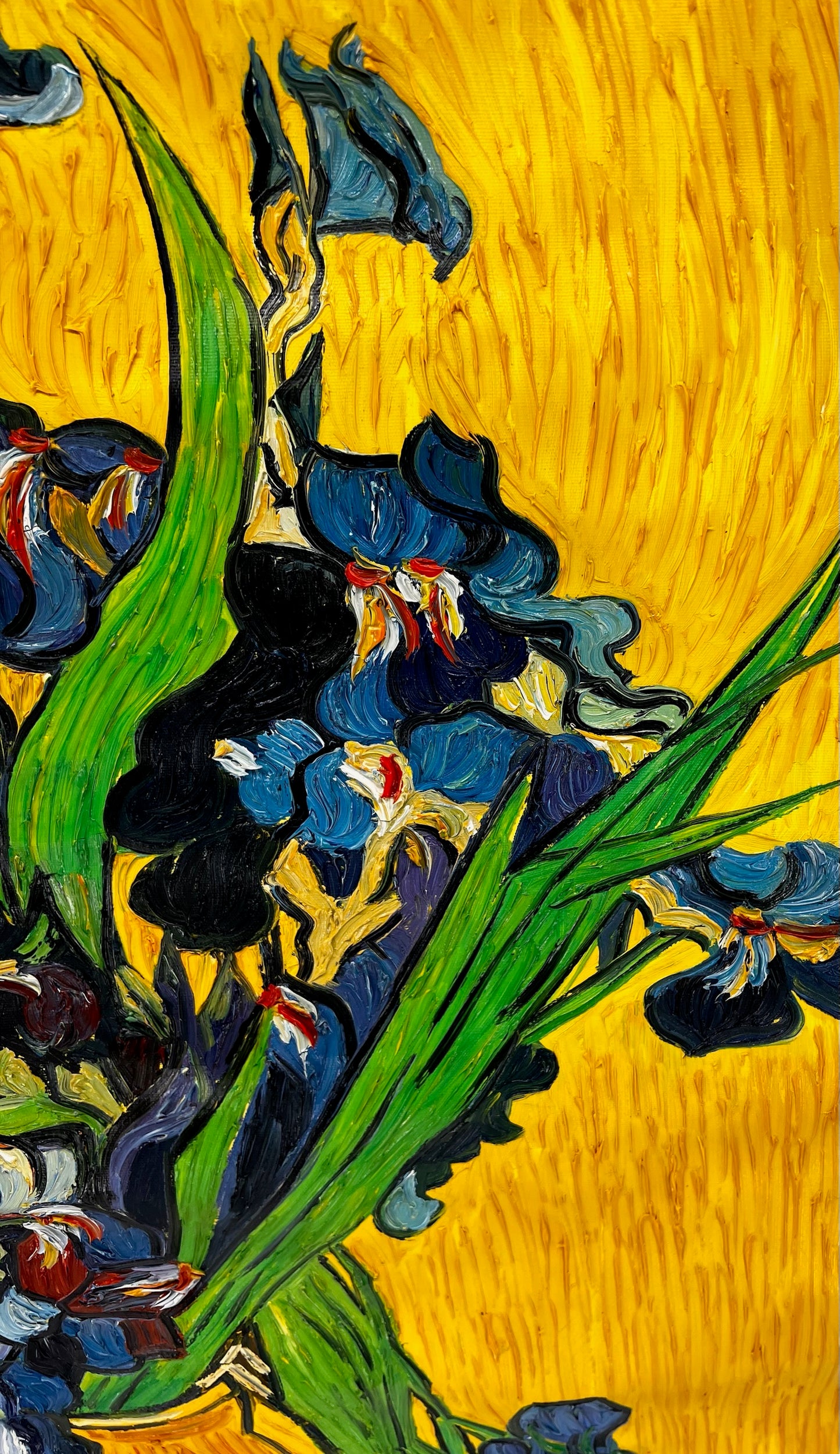 Vincent van Gogh – Vaas met irissen – Handgeschilderd postimpressionistisch olieverfschilderij op canvas (92 × 73,5 cm)