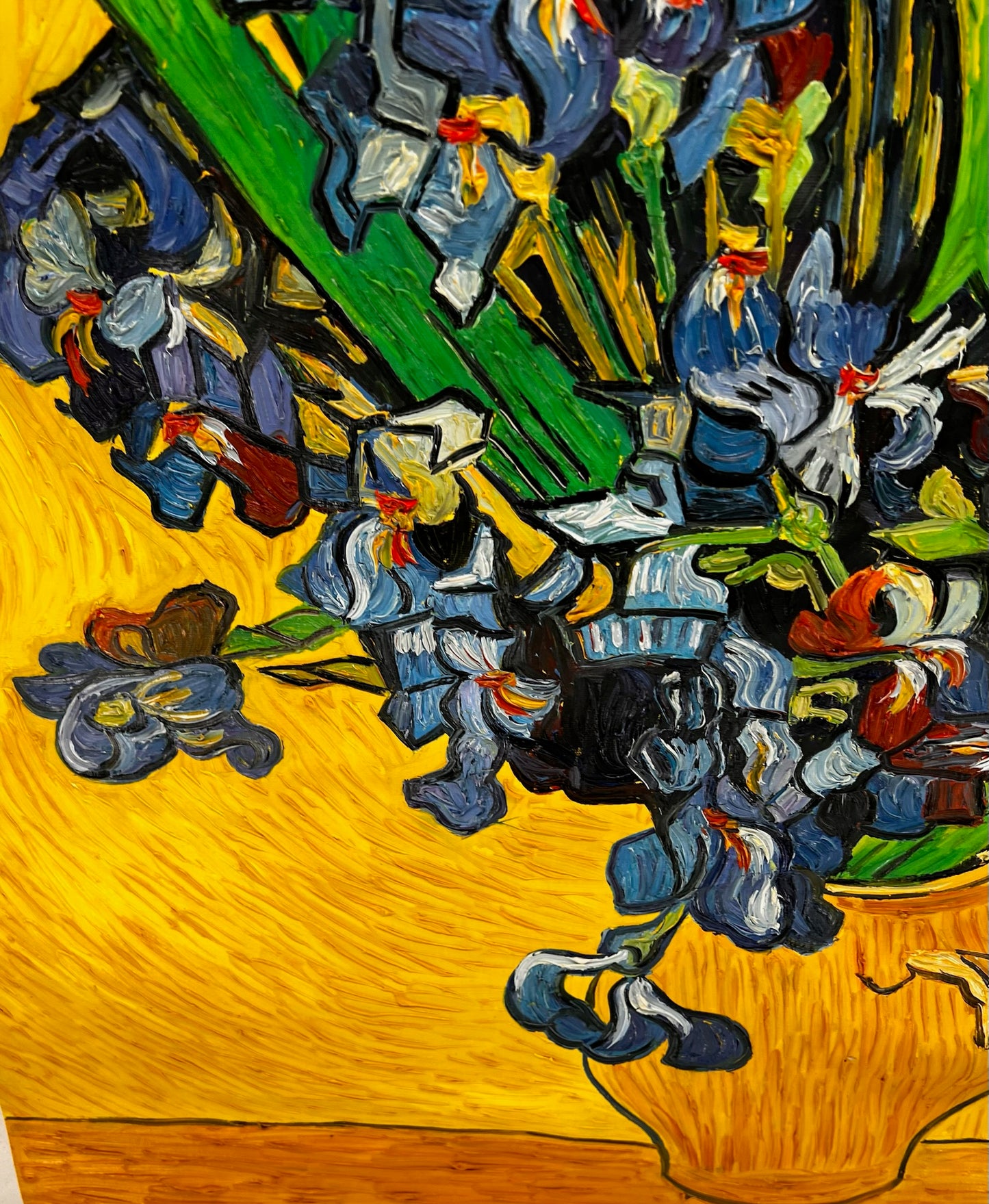 Vincent van Gogh – Vaas met irissen – Handgeschilderd postimpressionistisch olieverfschilderij op canvas (92 × 73,5 cm)