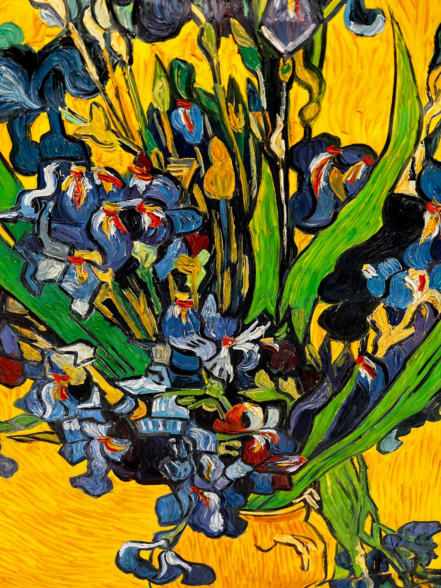 Vincent van Gogh – Vaas met irissen – Handgeschilderd postimpressionistisch olieverfschilderij op canvas (92 × 73,5 cm)