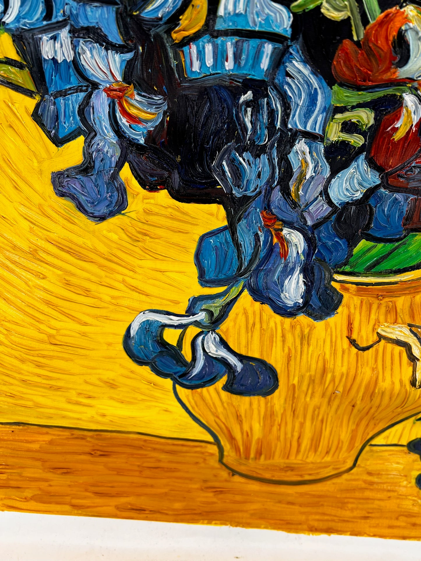 Vincent van Gogh – Vaas met irissen – Handgeschilderd postimpressionistisch olieverfschilderij op canvas (92 × 73,5 cm)