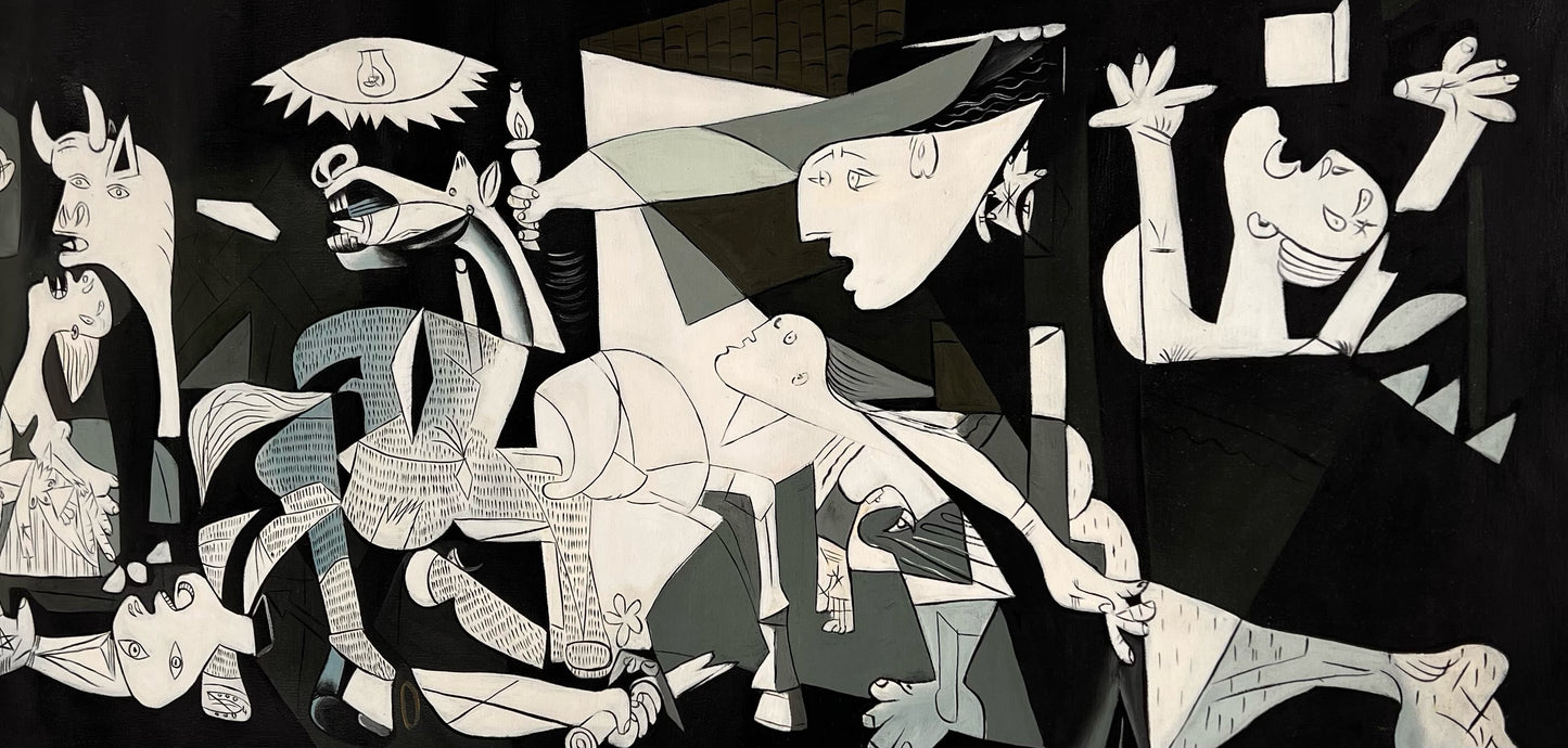 Guernica – Handgeschilderd kubistisch olieverfschilderij op canvas (50 × 100 cm