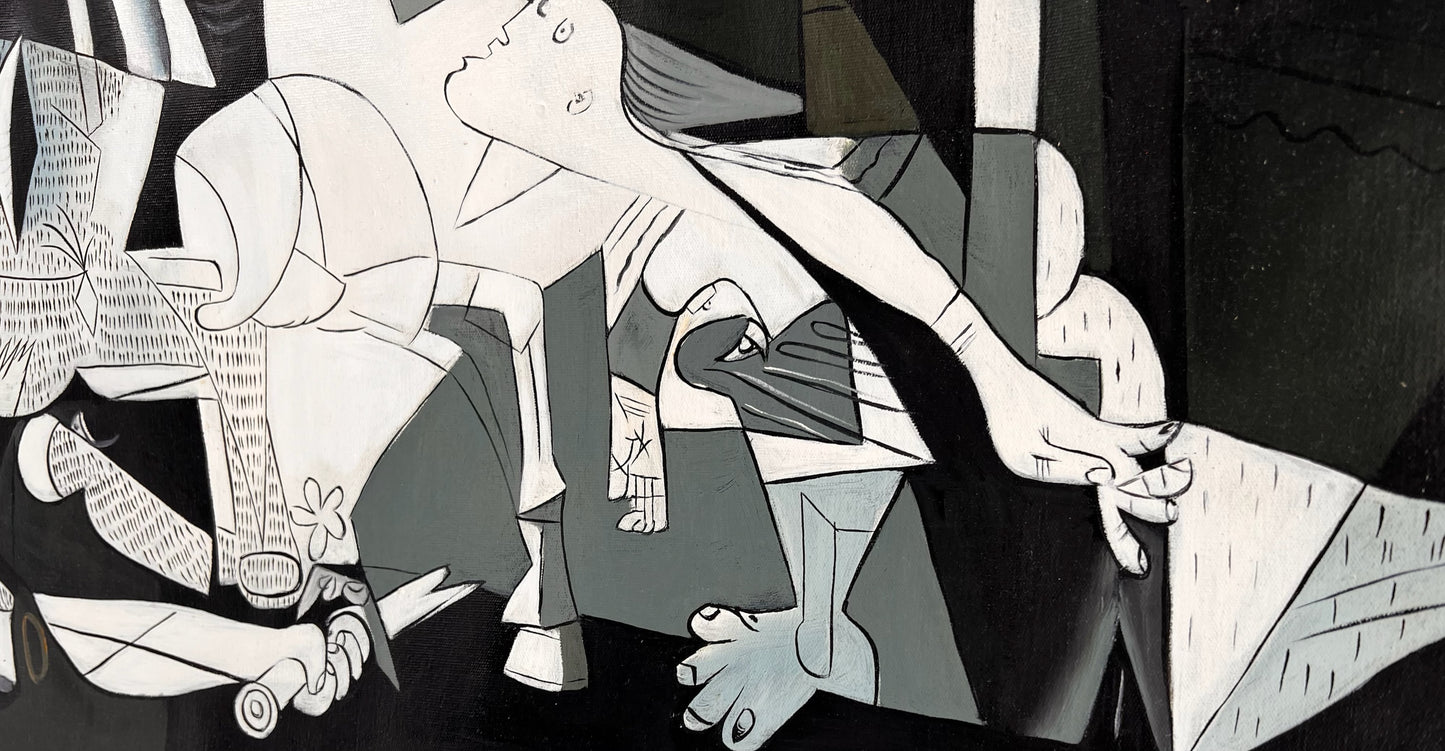 Guernica – Handgeschilderd kubistisch olieverfschilderij op canvas (50 × 100 cm