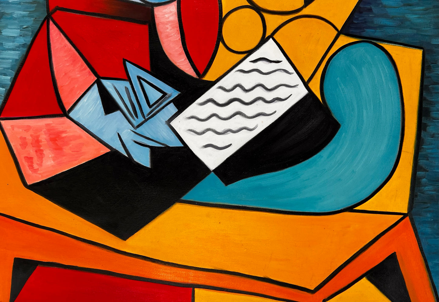 La Lecture – Handgeschilderd kubistisch olieverfschilderij op canvas (64 × 80 cm)