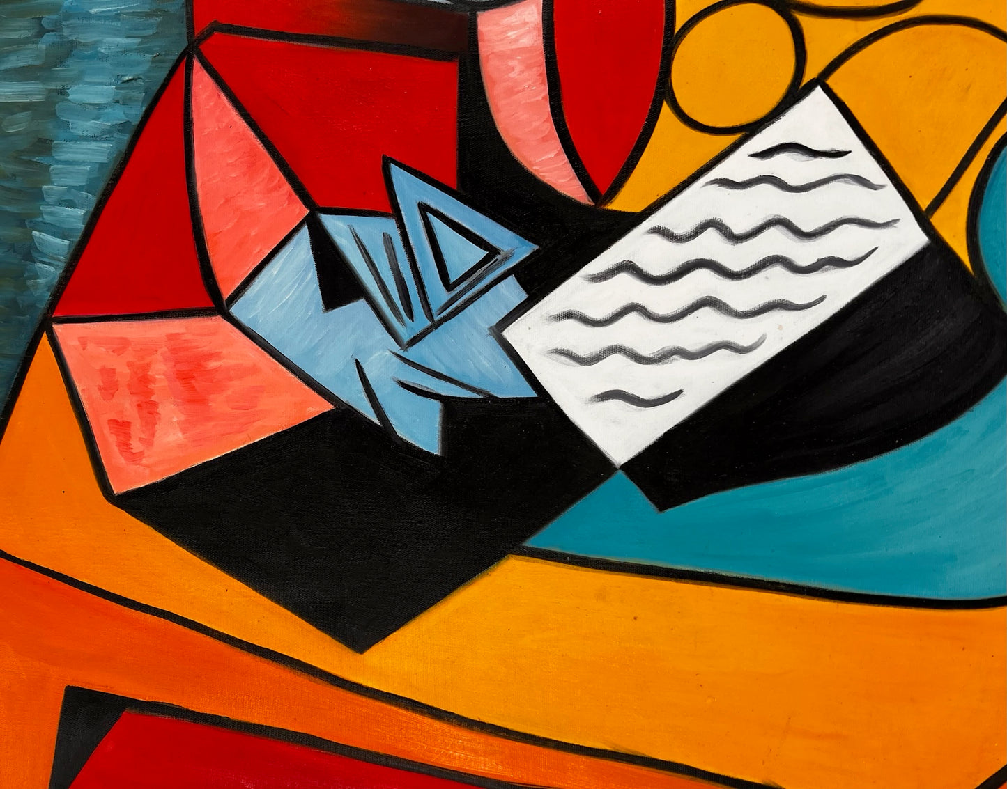 La Lecture – Handgeschilderd kubistisch olieverfschilderij op canvas (64 × 80 cm)