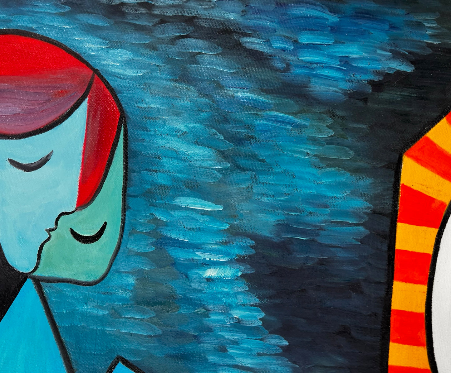 La Lecture – Handgeschilderd kubistisch olieverfschilderij op canvas (64 × 80 cm)