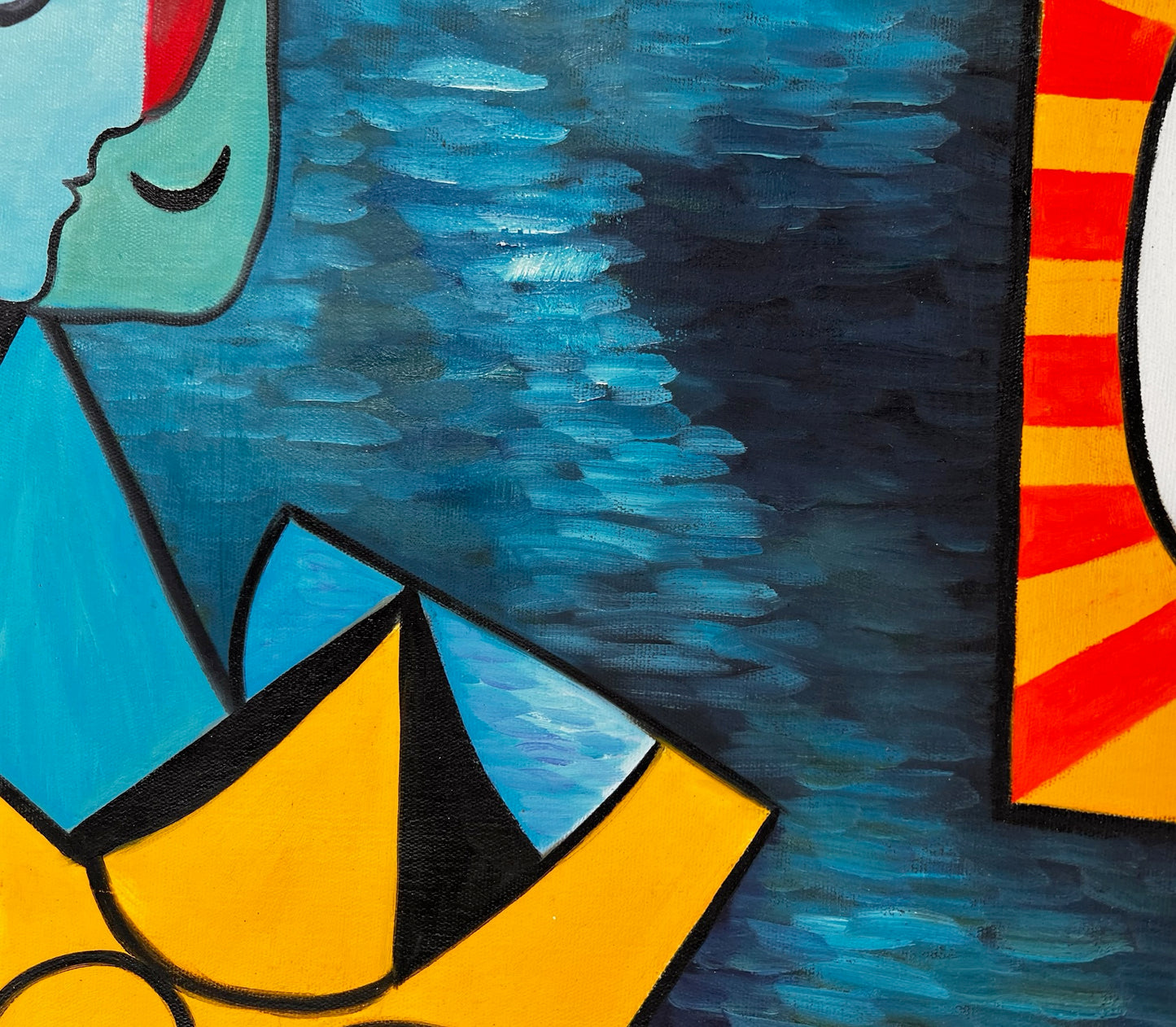 La Lecture – Handgeschilderd kubistisch olieverfschilderij op canvas (64 × 80 cm)