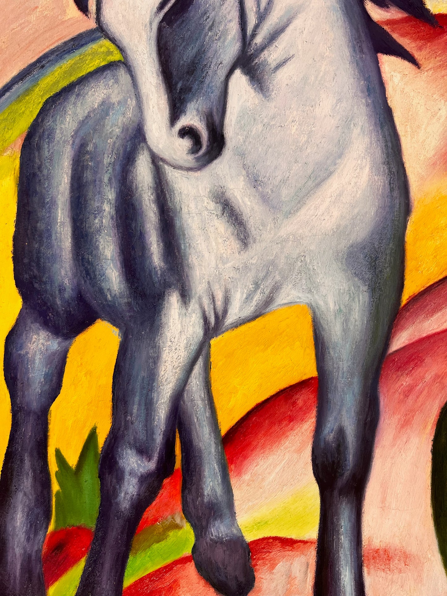 Blaues Pferd I – Handgeschilderd Expressionistisch Olieverfschilderij op Canvas (64 × 80 cm)
