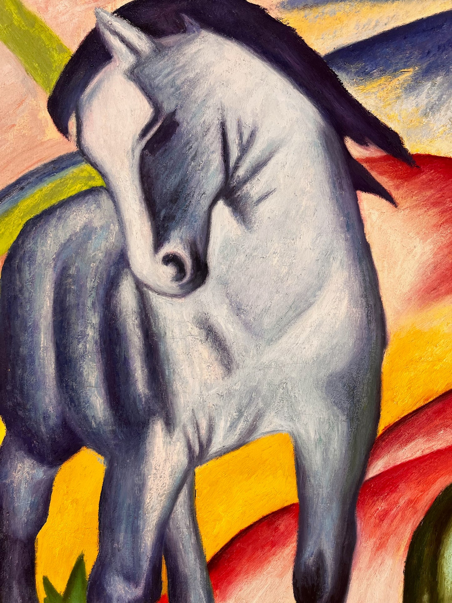 Blaues Pferd I – Handgeschilderd Expressionistisch Olieverfschilderij op Canvas (64 × 80 cm)