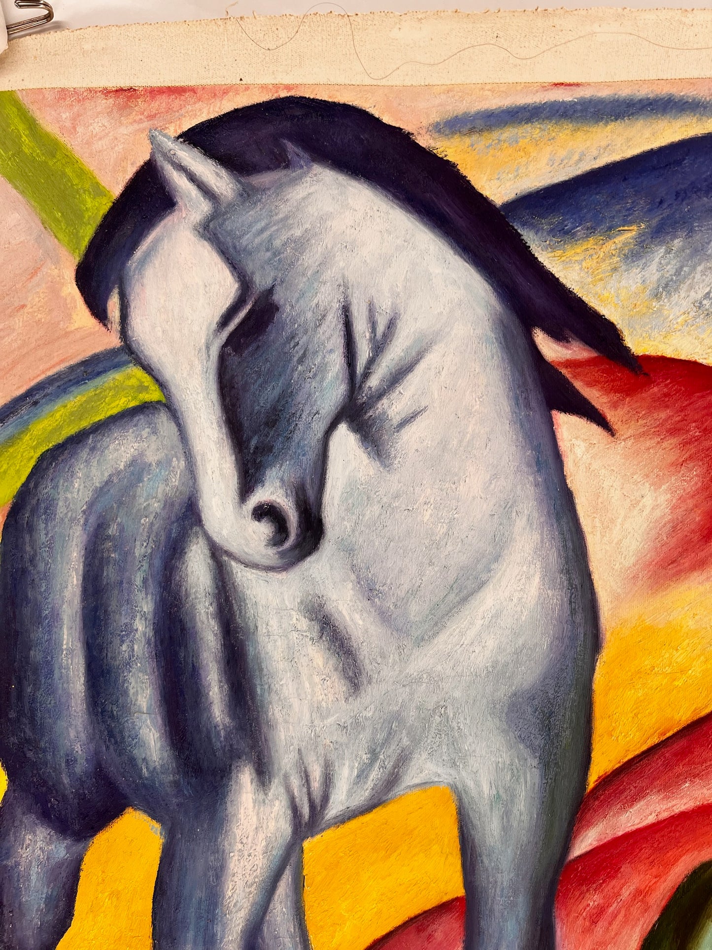 Blaues Pferd I – Handgeschilderd Expressionistisch Olieverfschilderij op Canvas (64 × 80 cm)