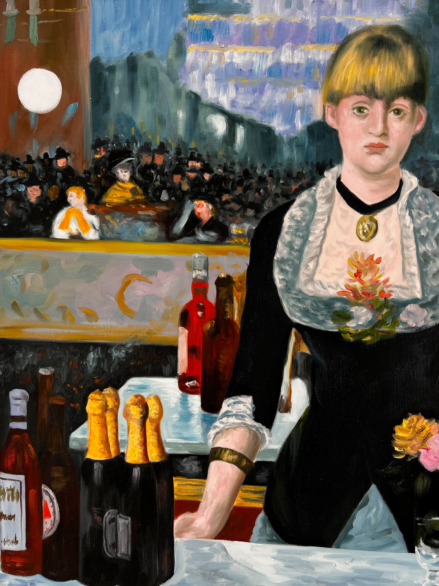 Un Bar aux Folies-Bergère – Handgeschilderd Impressionistisch Olieverfschilderij op Canvas (64 × 80 cm)
