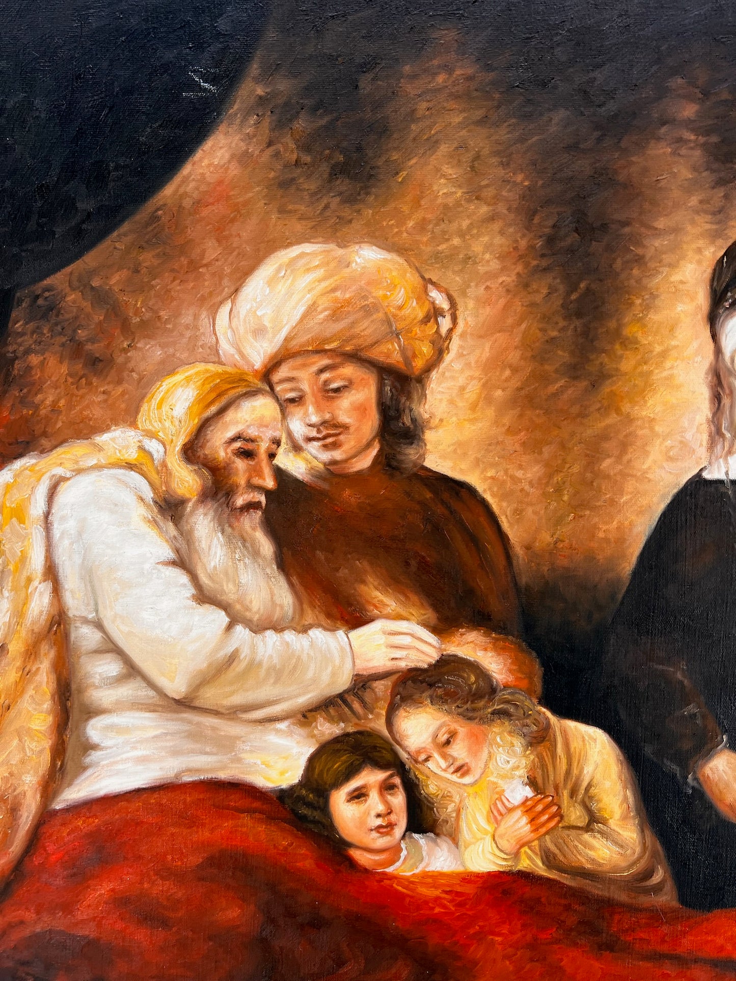 Jakob zegent de kinderen van Jozef (naar Rembrandt van Rijn) – Handgeschilderd Barok Olieverf op Canvas (64 × 80 cm)