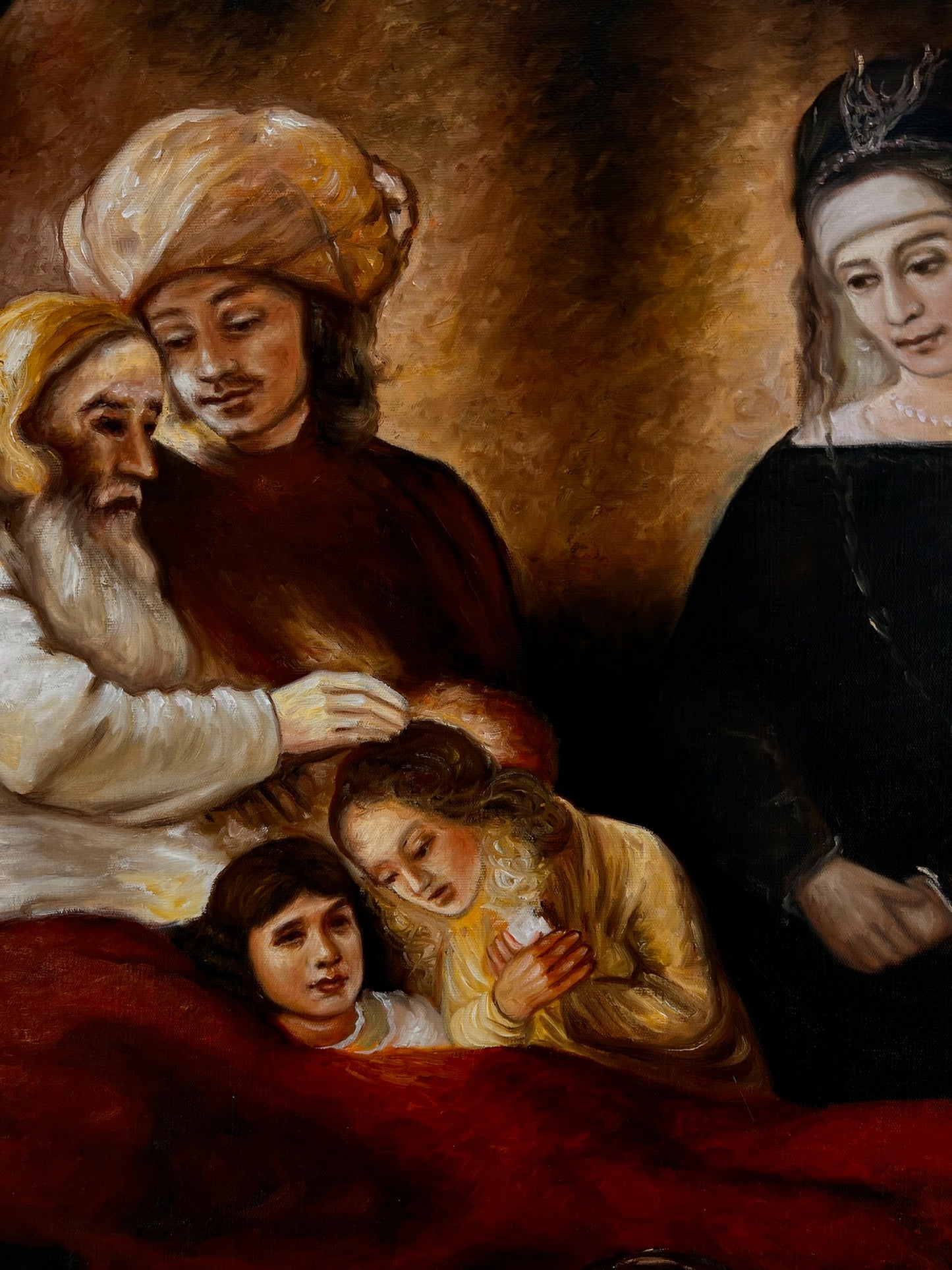 Jakob zegent de kinderen van Jozef (naar Rembrandt van Rijn) – Handgeschilderd Barok Olieverf op Canvas (64 × 80 cm)