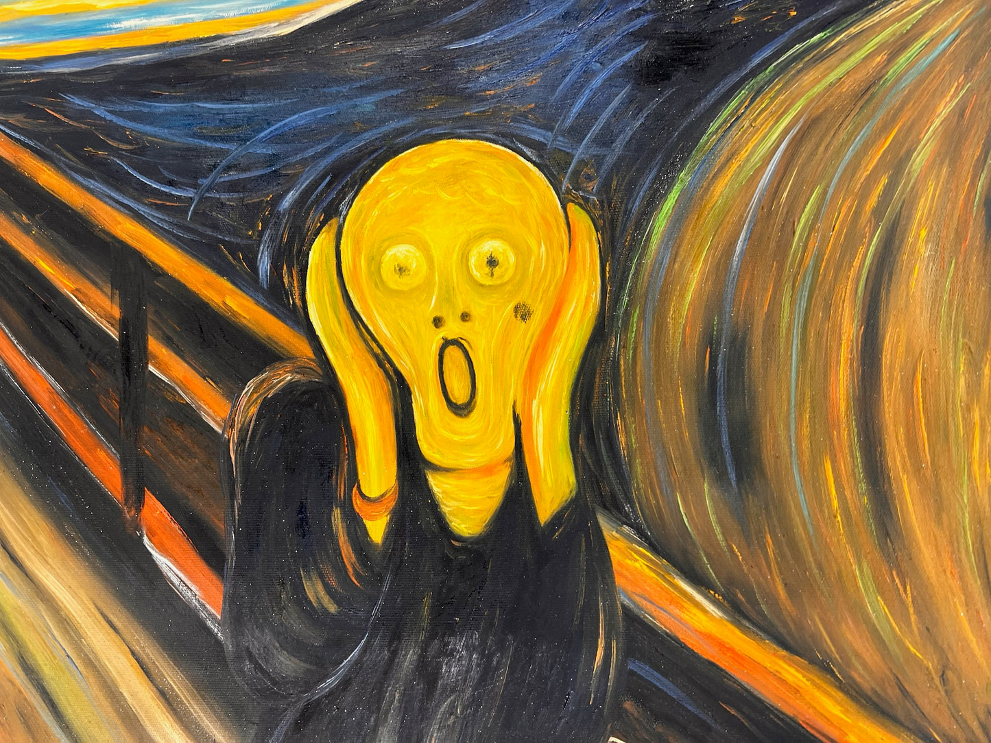 De Schreeuw (naar Edvard Munch) – Handgeschilderd Expressionistisch Olieverf op Canvas (op rol geleverd)
