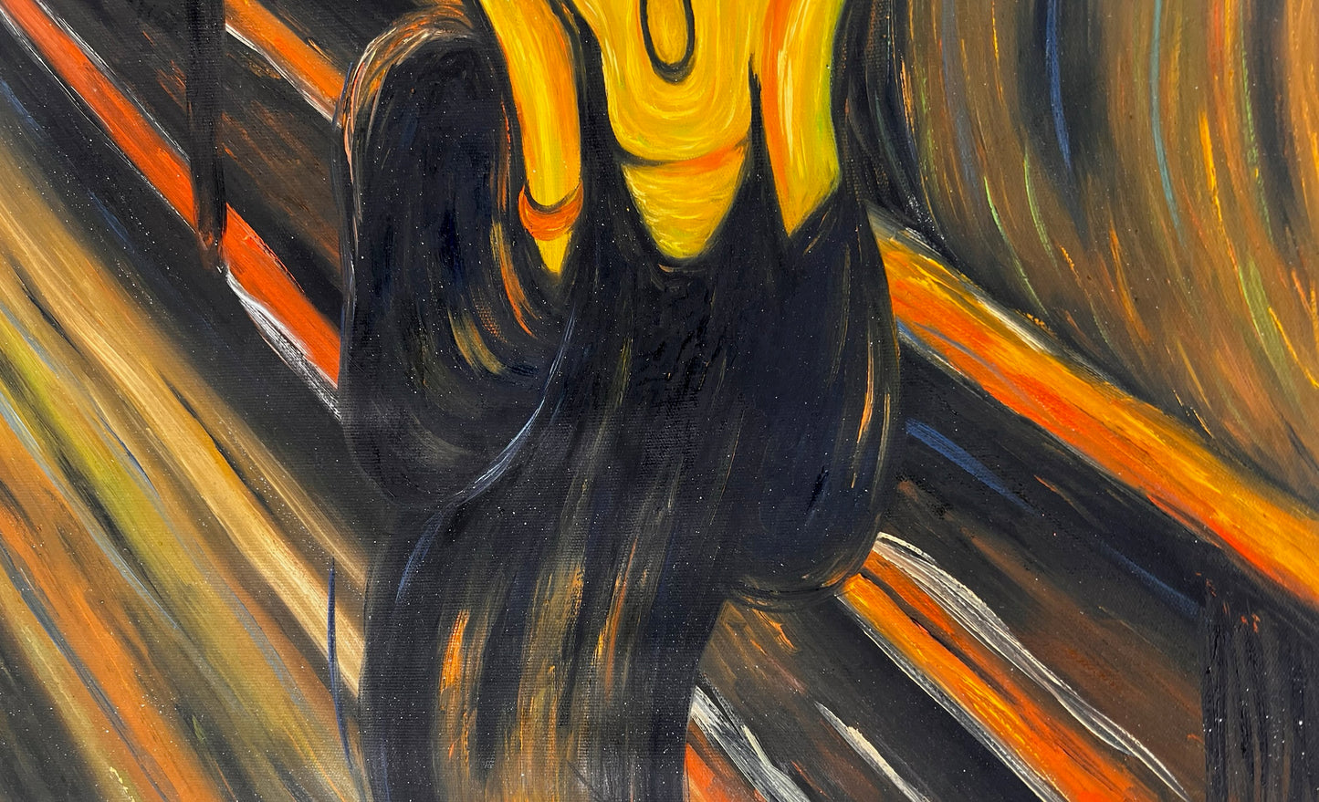 De Schreeuw (naar Edvard Munch) – Handgeschilderd Expressionistisch Olieverf op Canvas (op rol geleverd)