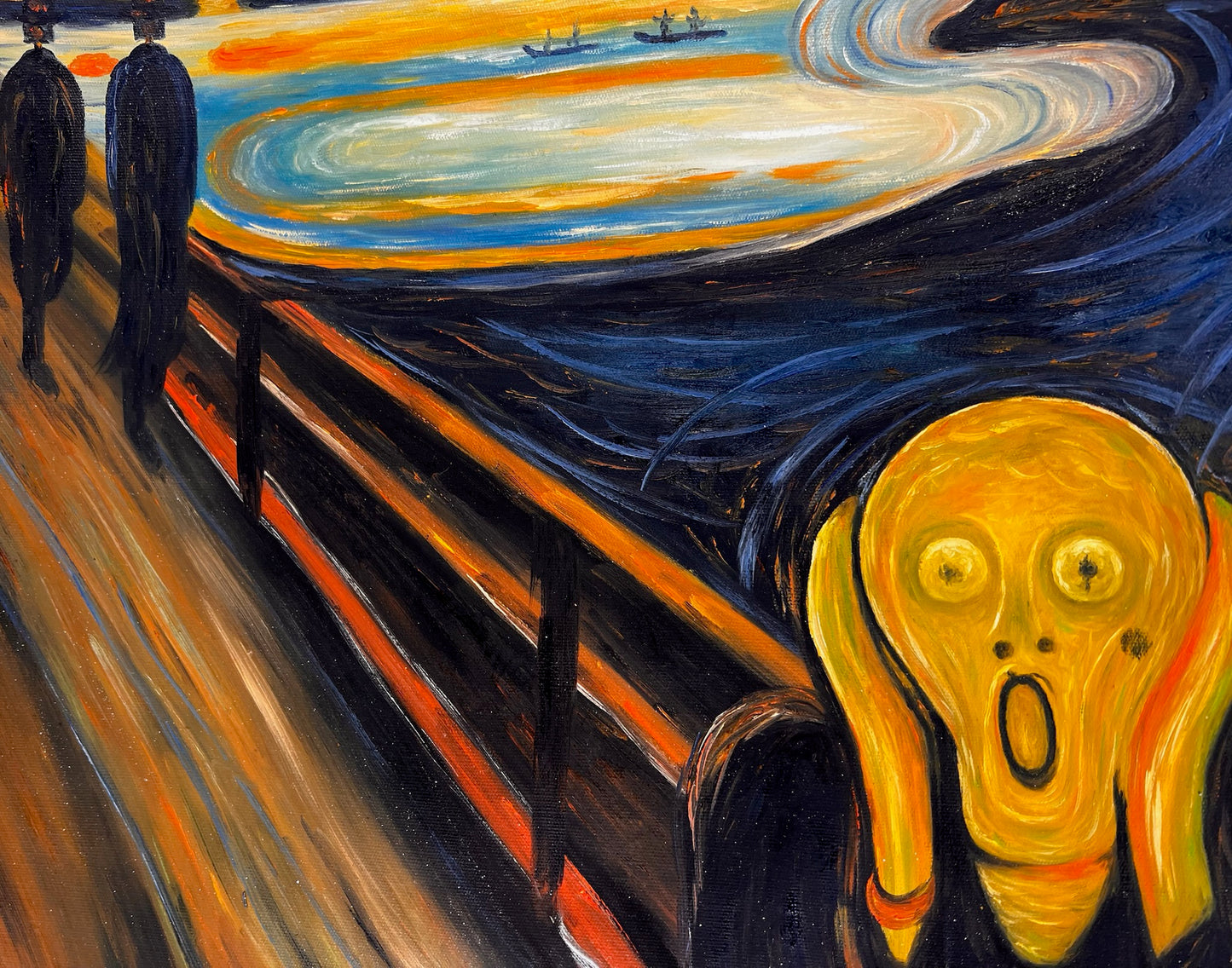 De Schreeuw (naar Edvard Munch) – Handgeschilderd Expressionistisch Olieverf op Canvas (op rol geleverd)