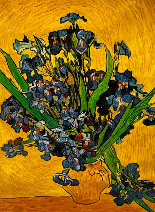 Vincent van Gogh – Vaas met irissen – Handgeschilderd postimpressionistisch olieverfschilderij op canvas (92 × 73,5 cm)