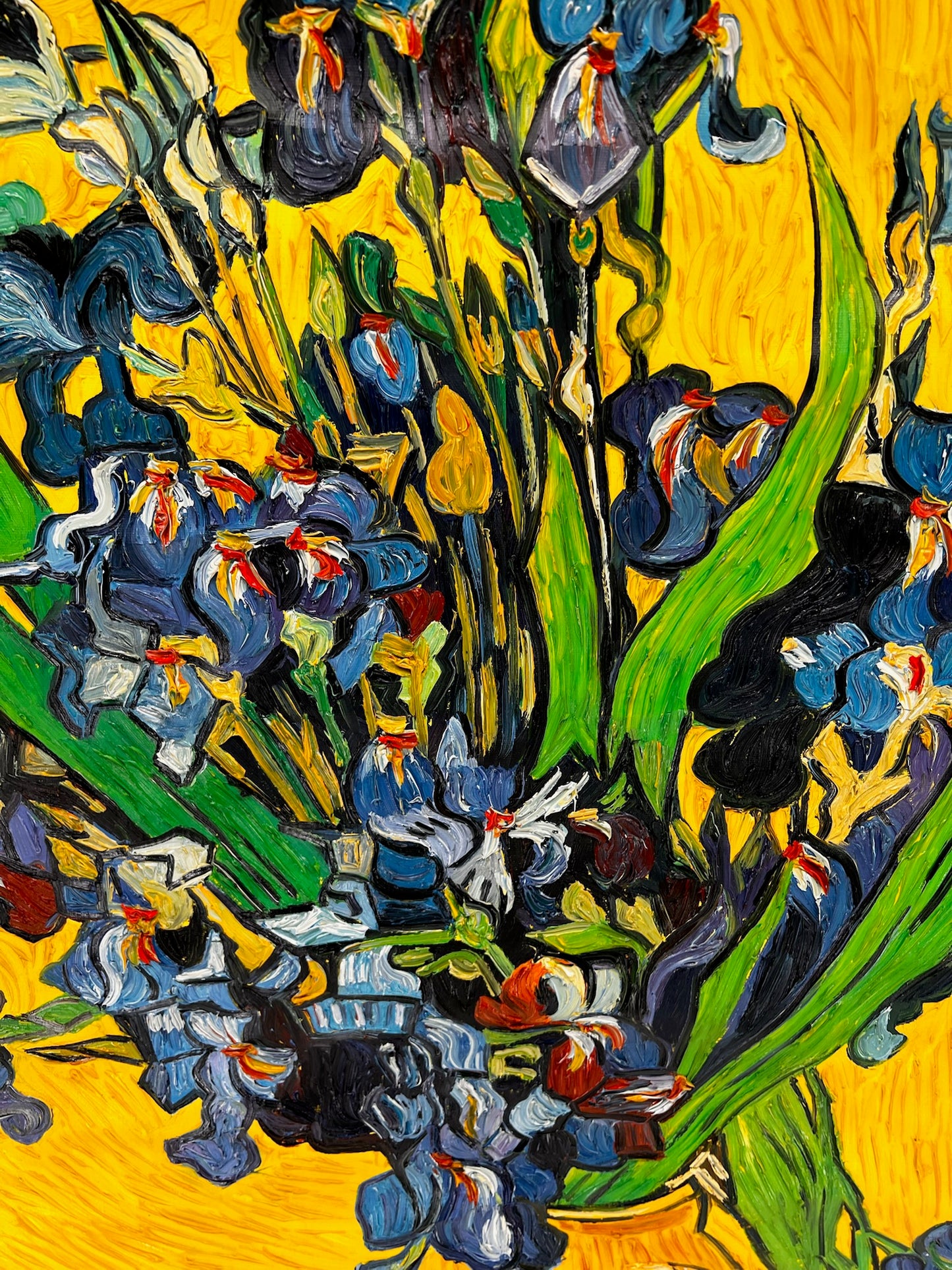 Vincent van Gogh – Vaas met irissen – Handgeschilderd postimpressionistisch olieverfschilderij op canvas (92 × 73,5 cm)