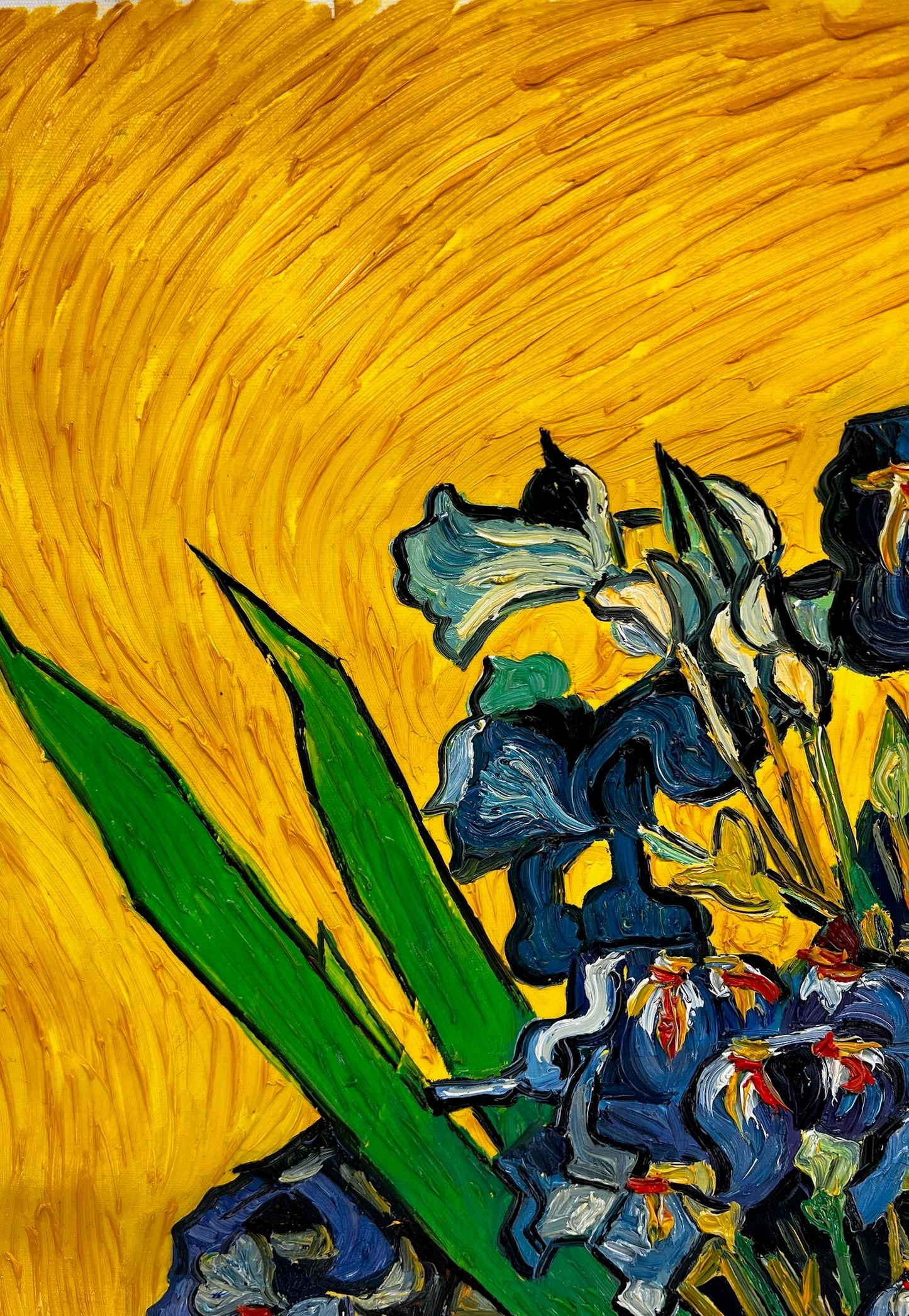 Vincent van Gogh – Vaas met irissen – Handgeschilderd postimpressionistisch olieverfschilderij op canvas (92 × 73,5 cm)