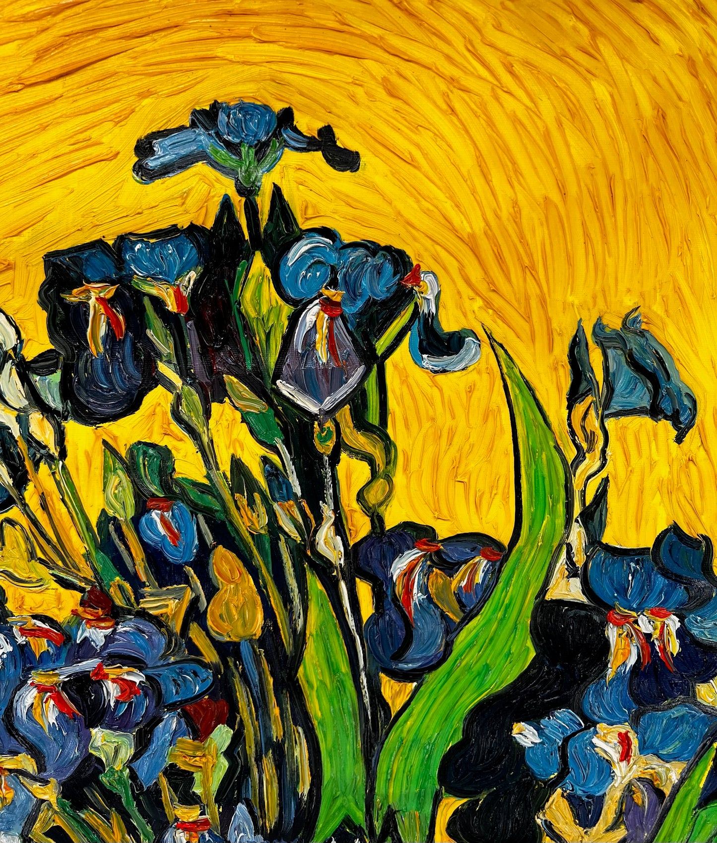 Vincent van Gogh – Vaas met irissen – Handgeschilderd postimpressionistisch olieverfschilderij op canvas (92 × 73,5 cm)