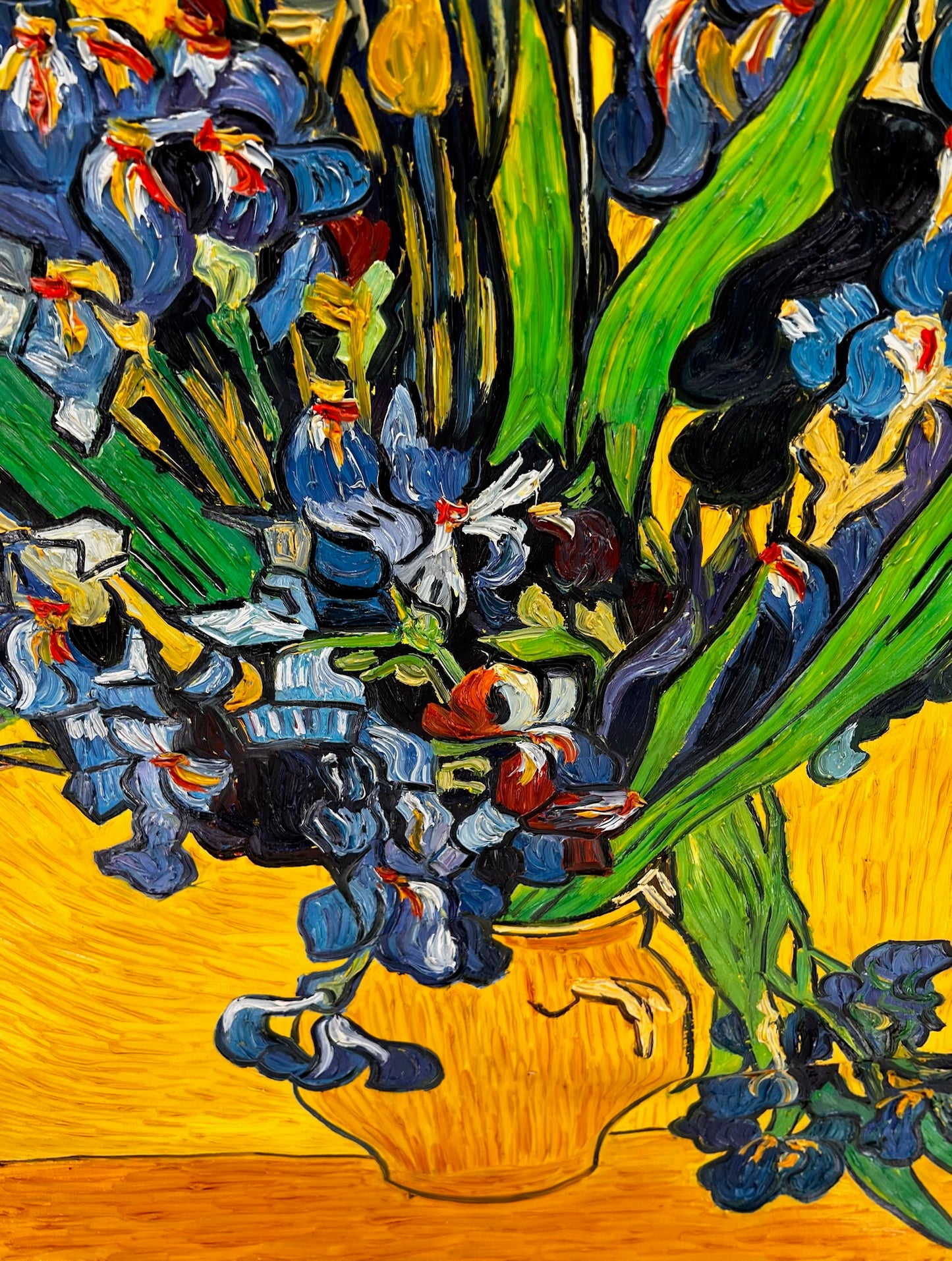 Vincent van Gogh – Vaas met irissen – Handgeschilderd postimpressionistisch olieverfschilderij op canvas (92 × 73,5 cm)