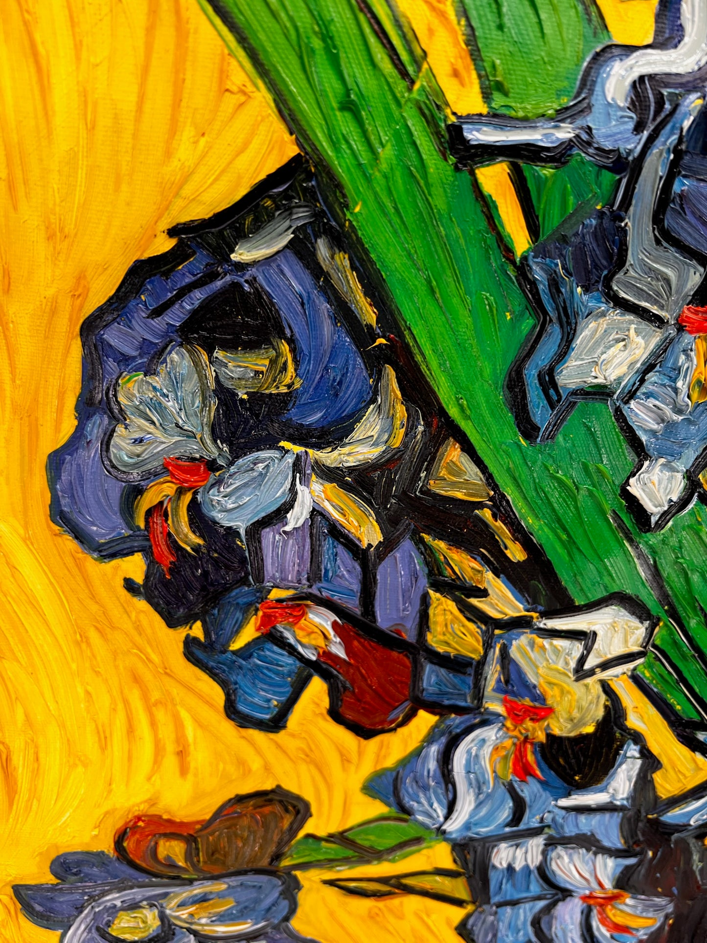 Vincent van Gogh – Vaas met irissen – Handgeschilderd postimpressionistisch olieverfschilderij op canvas (92 × 73,5 cm)