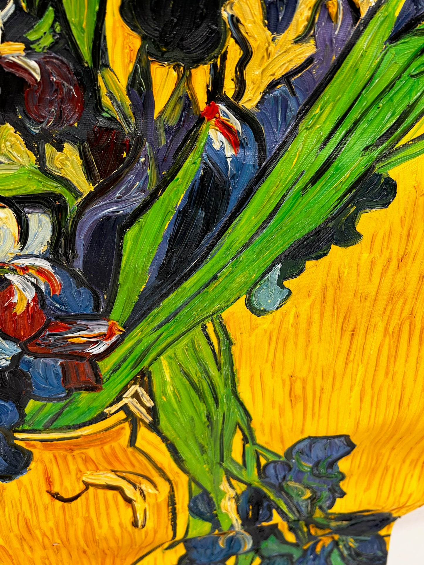 Vincent van Gogh – Vaas met irissen – Handgeschilderd postimpressionistisch olieverfschilderij op canvas (92 × 73,5 cm)
