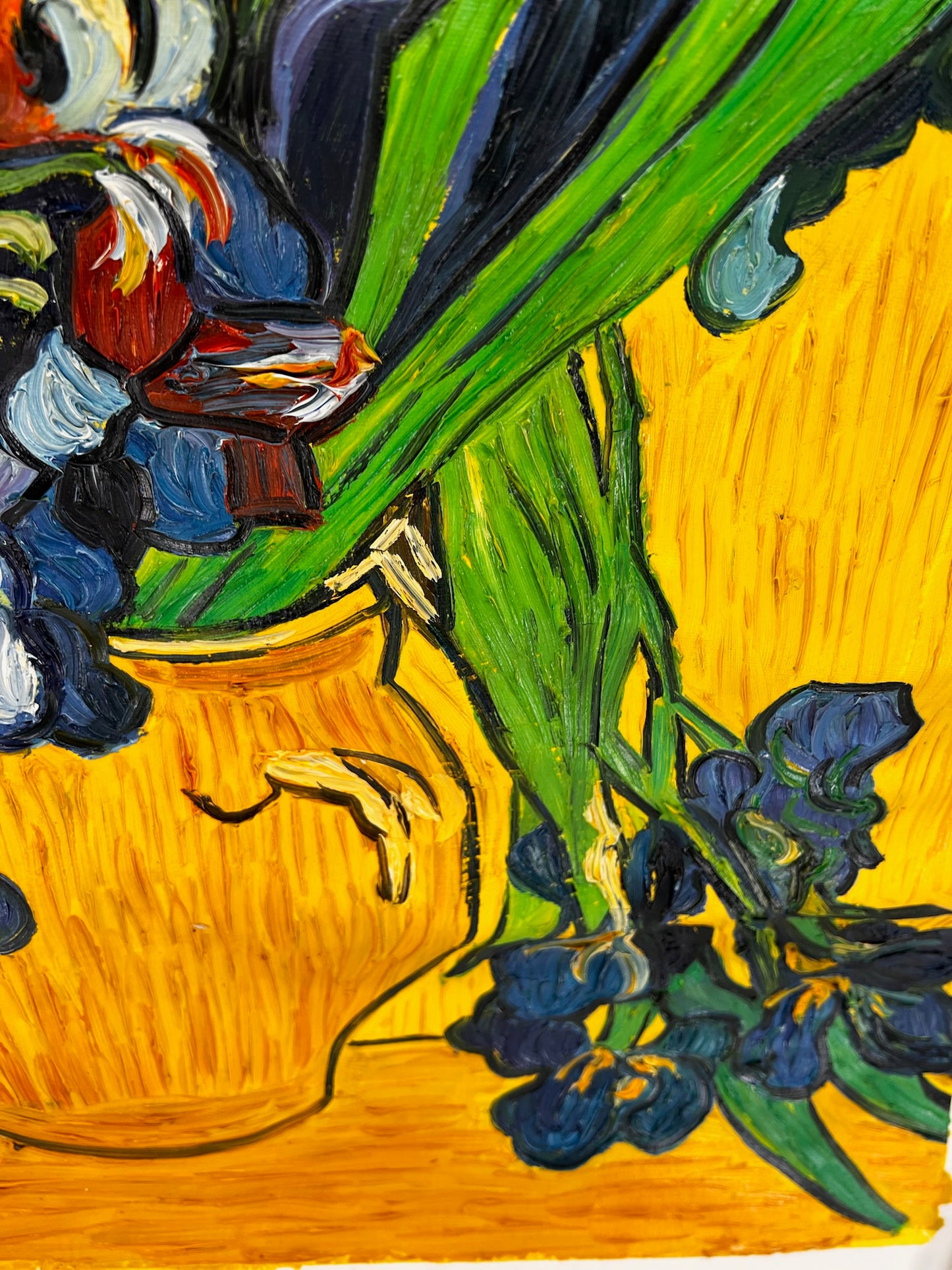 Vincent van Gogh – Vaas met irissen – Handgeschilderd postimpressionistisch olieverfschilderij op canvas (92 × 73,5 cm)