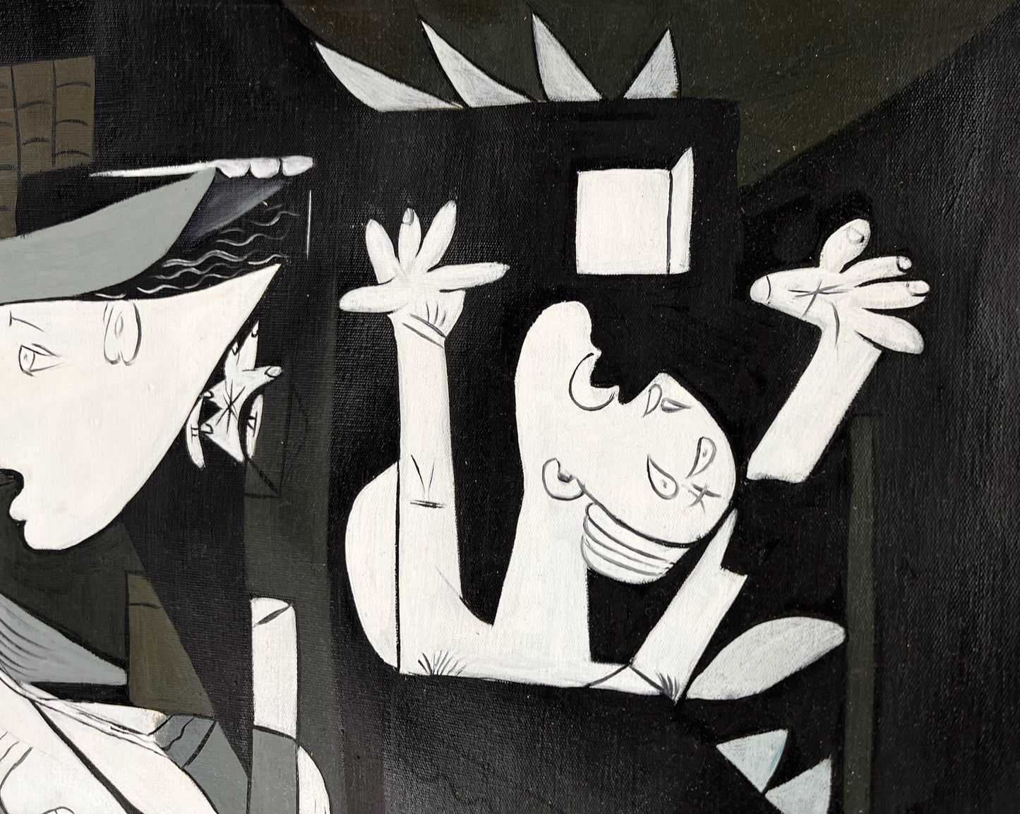 Guernica – Handgeschilderd kubistisch olieverfschilderij op canvas (50 × 100 cm