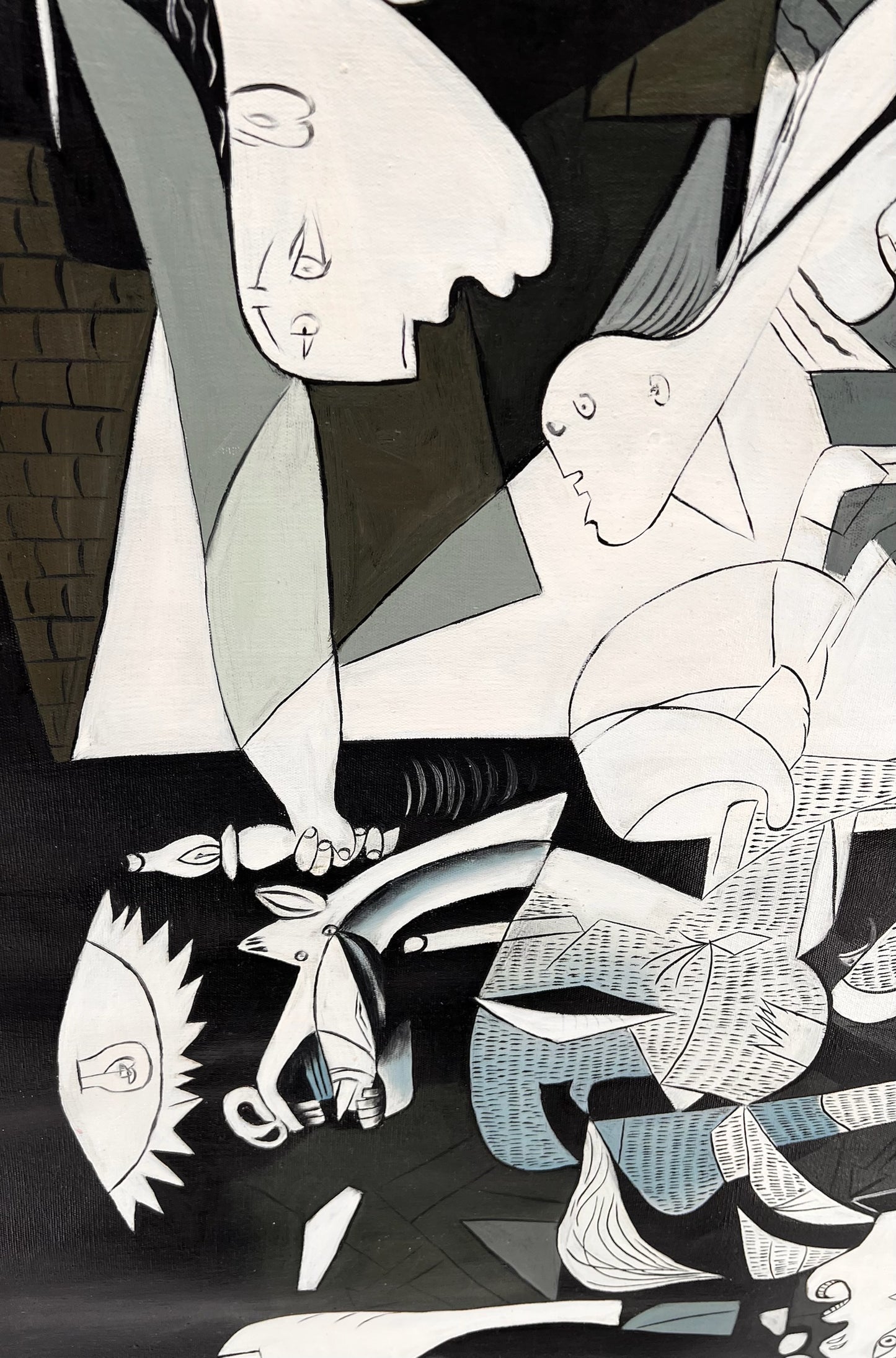 Guernica – Handgeschilderd kubistisch olieverfschilderij op canvas (50 × 100 cm