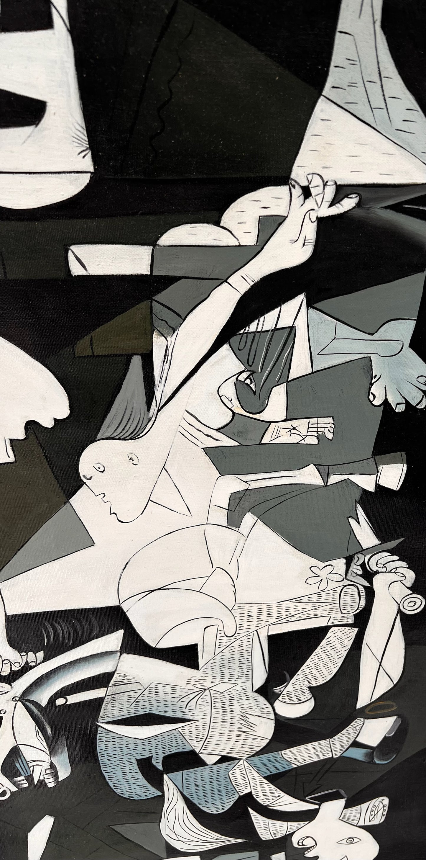 Guernica – Handgeschilderd kubistisch olieverfschilderij op canvas (50 × 100 cm