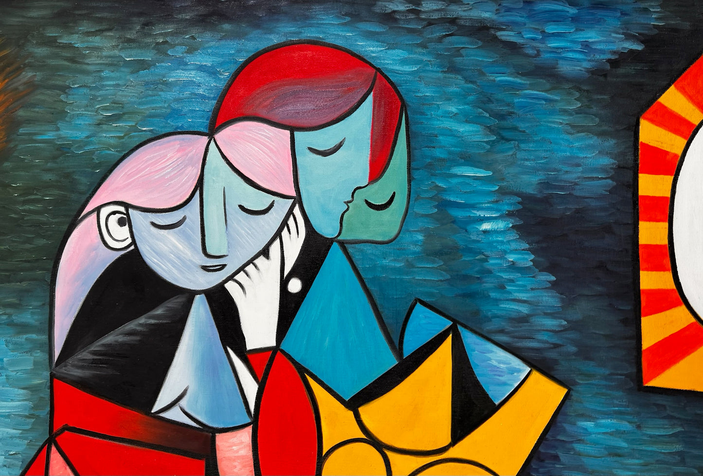 La Lecture – Handgeschilderd kubistisch olieverfschilderij op canvas (64 × 80 cm)