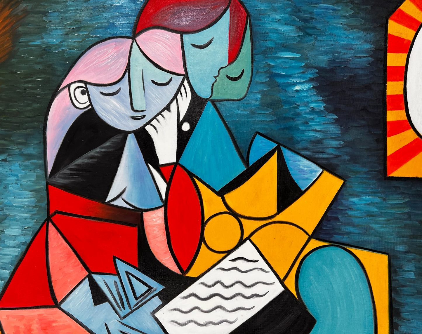 La Lecture – Handgeschilderd kubistisch olieverfschilderij op canvas (64 × 80 cm)