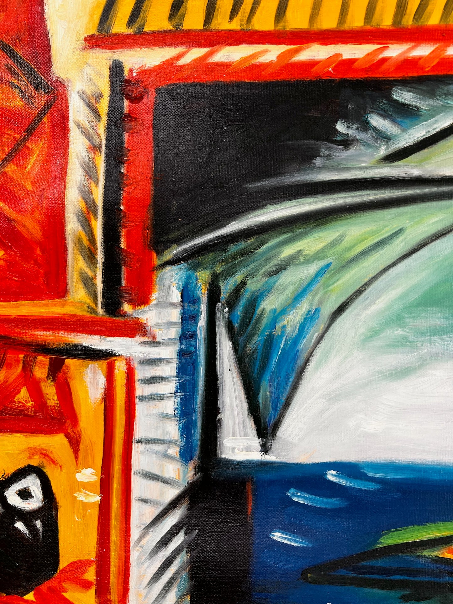 Côte d’Azur – Handgeschilderd kubistisch olieverfschilderij op canvas (60 × 80 cm)