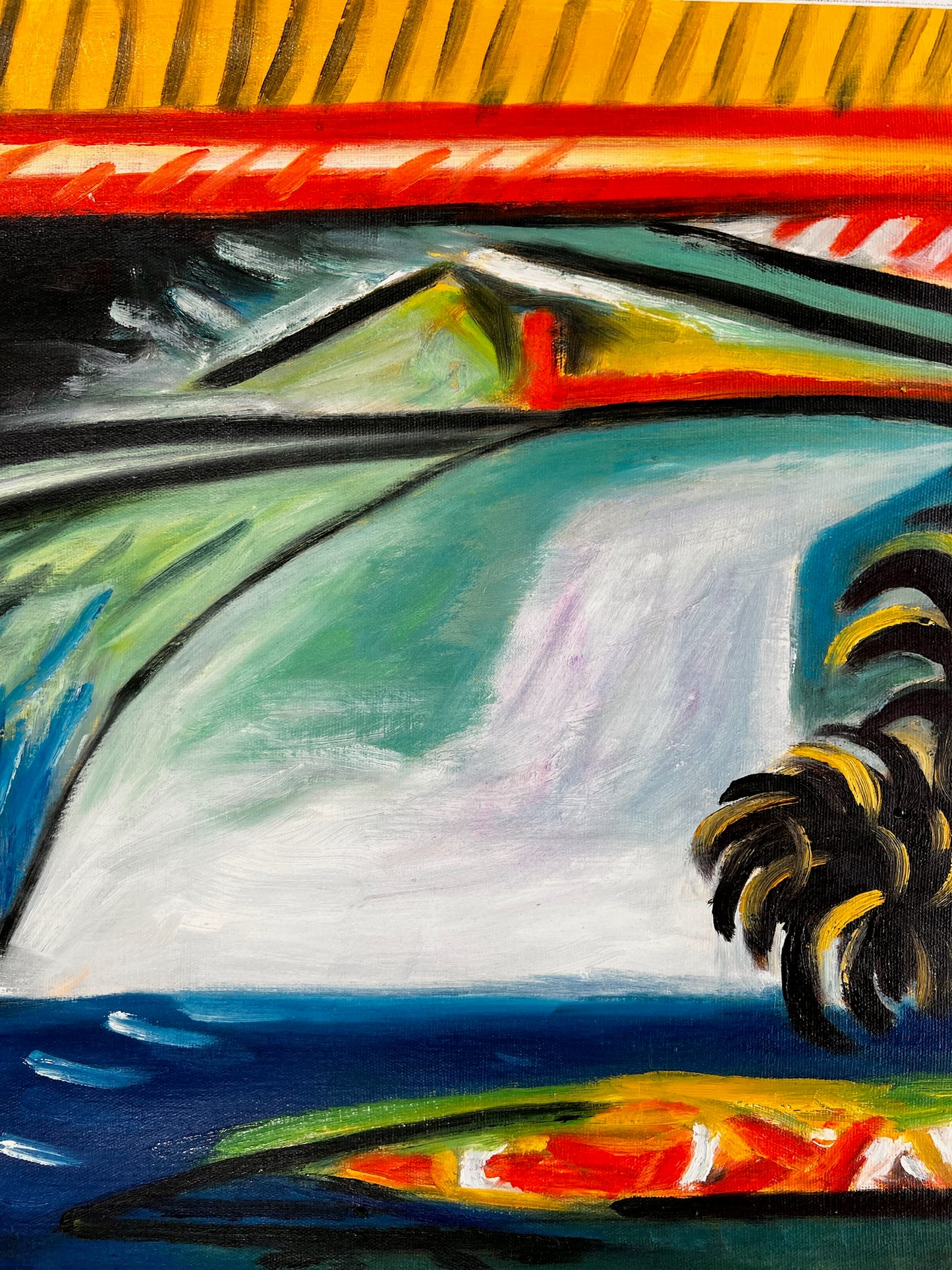 Côte d’Azur – Handgeschilderd kubistisch olieverfschilderij op canvas (60 × 80 cm)