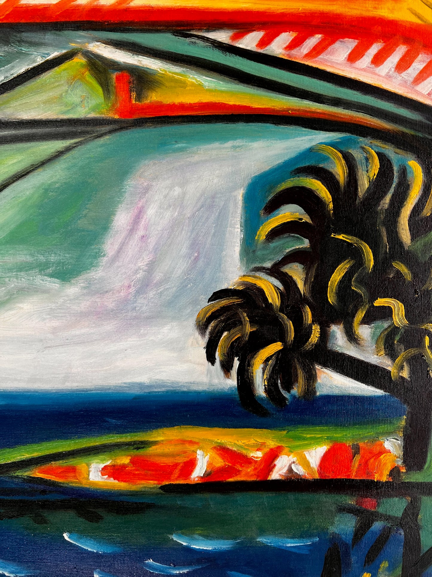 Côte d’Azur – Handgeschilderd kubistisch olieverfschilderij op canvas (60 × 80 cm)