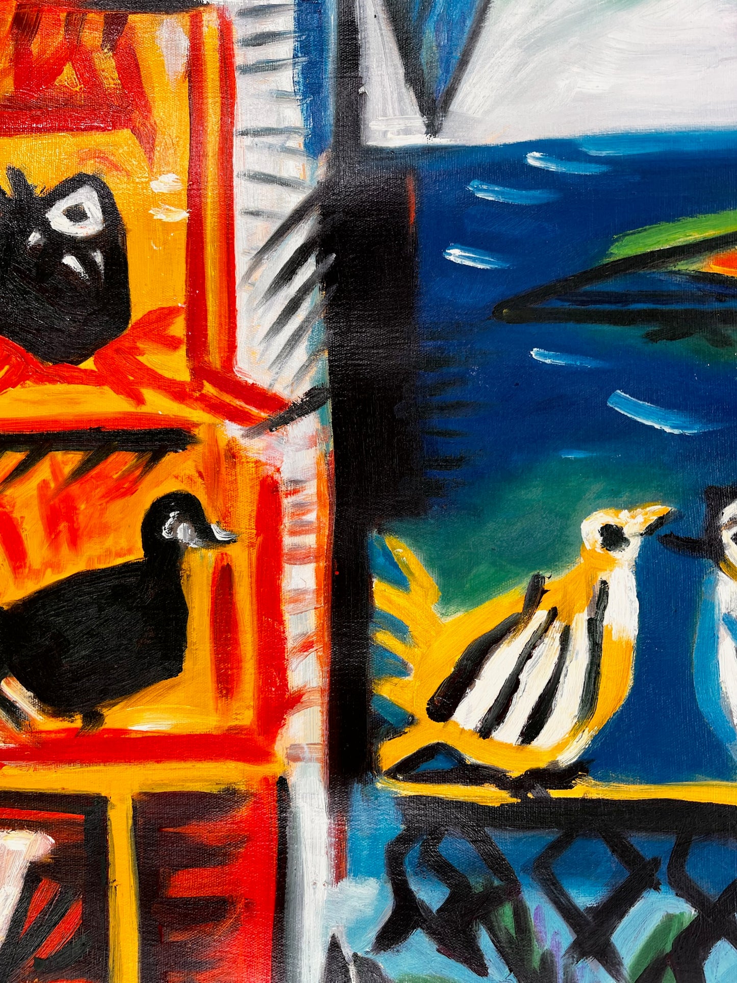 Côte d’Azur – Handgeschilderd kubistisch olieverfschilderij op canvas (60 × 80 cm)