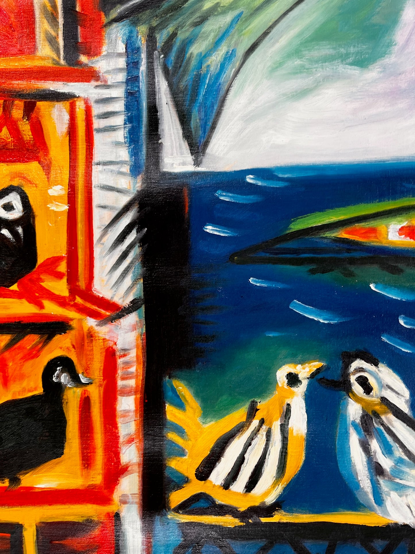 Côte d’Azur – Handgeschilderd kubistisch olieverfschilderij op canvas (60 × 80 cm)
