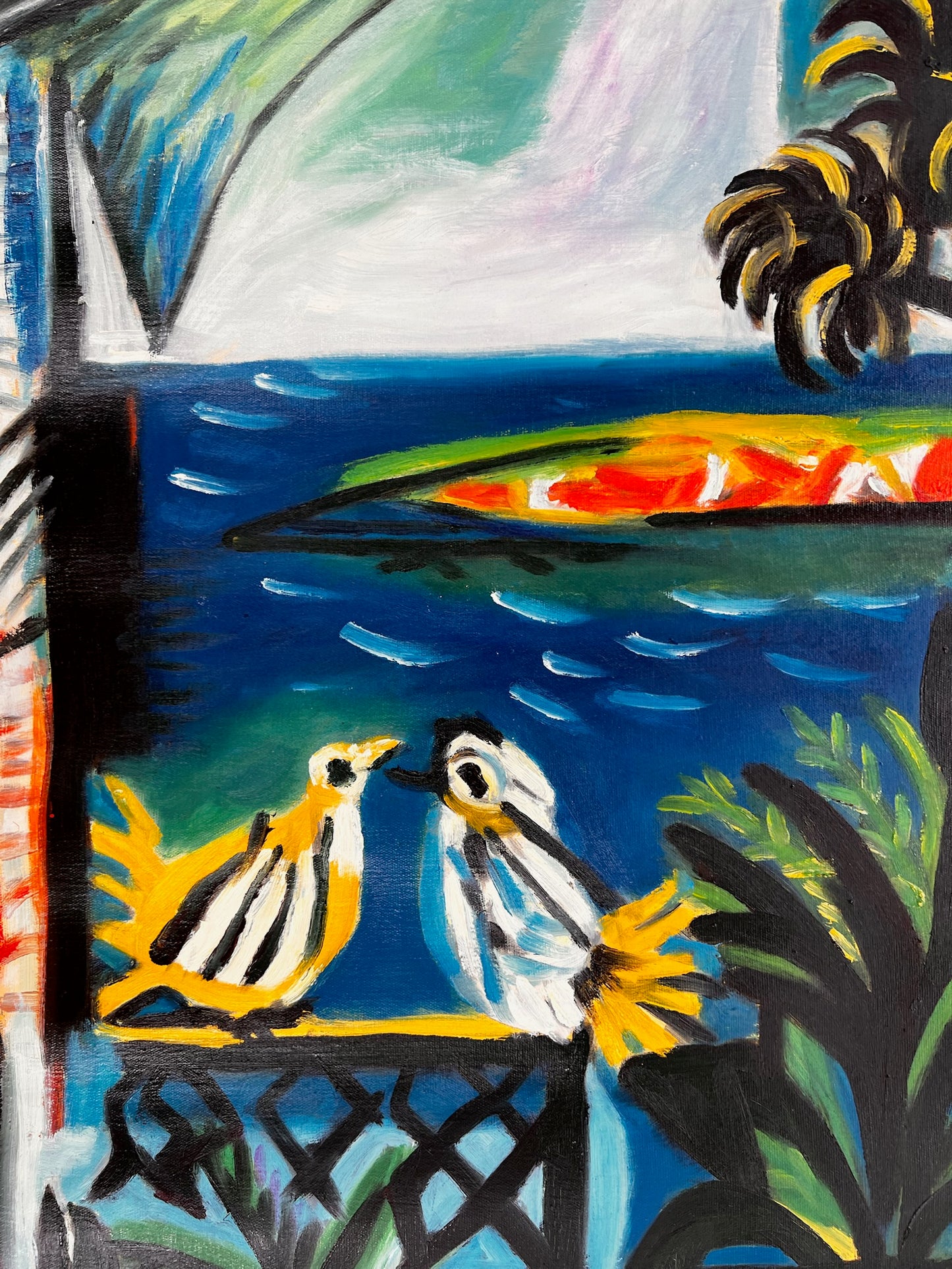 Côte d’Azur – Handgeschilderd kubistisch olieverfschilderij op canvas (60 × 80 cm)