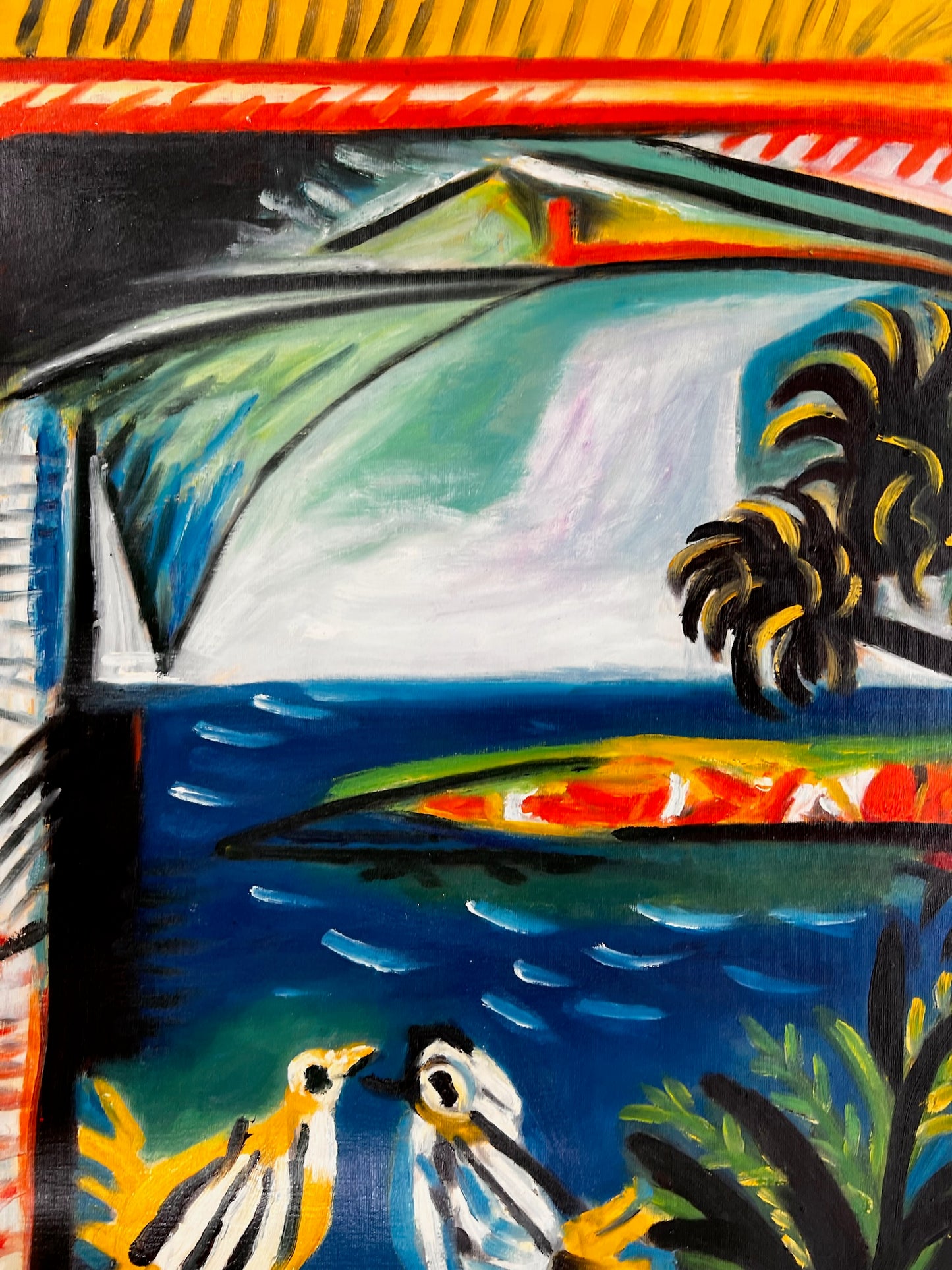 Côte d’Azur – Handgeschilderd kubistisch olieverfschilderij op canvas (60 × 80 cm)