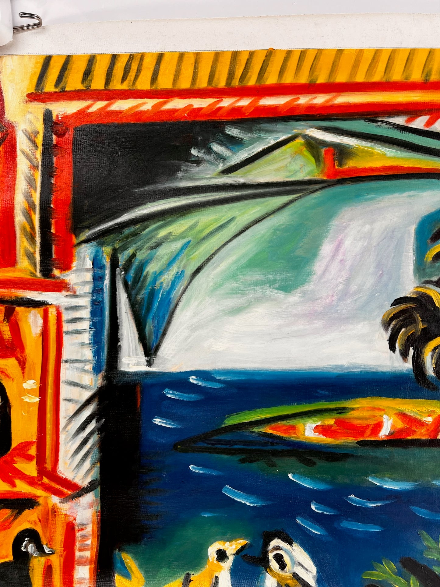 Côte d’Azur – Handgeschilderd kubistisch olieverfschilderij op canvas (60 × 80 cm)