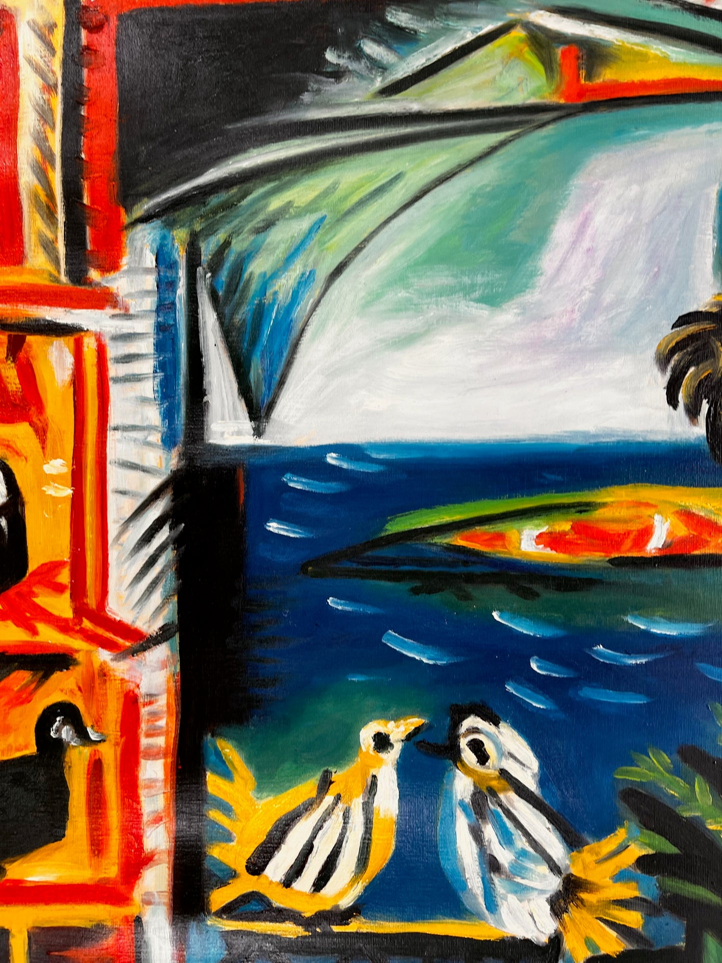 Côte d’Azur – Handgeschilderd kubistisch olieverfschilderij op canvas (60 × 80 cm)