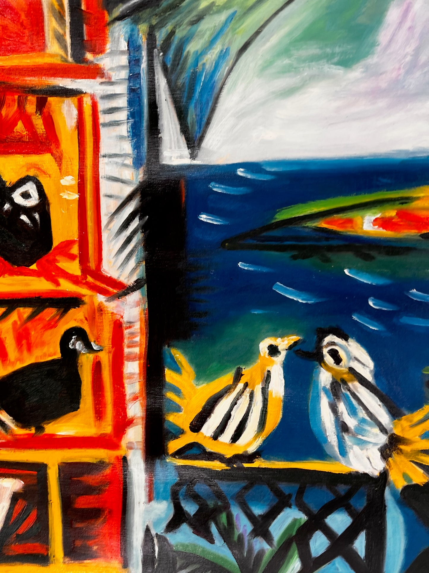 Côte d’Azur – Handgeschilderd kubistisch olieverfschilderij op canvas (60 × 80 cm)