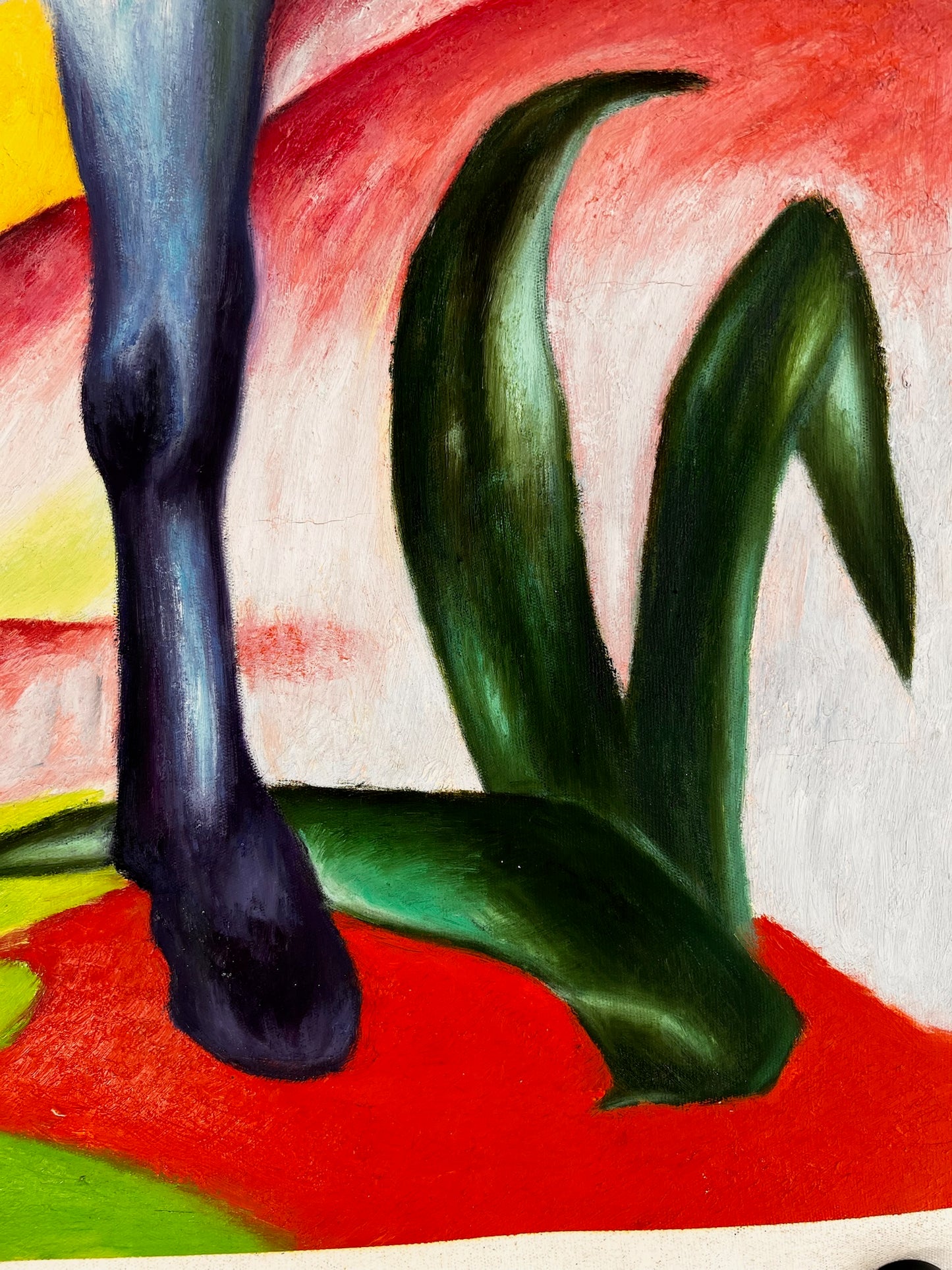 Blaues Pferd I – Handgeschilderd Expressionistisch Olieverfschilderij op Canvas (64 × 80 cm)