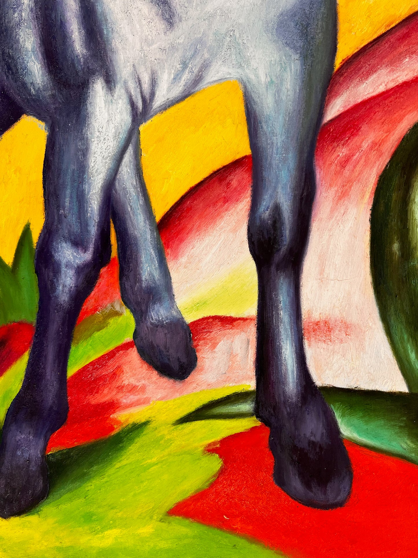 Blaues Pferd I – Handgeschilderd Expressionistisch Olieverfschilderij op Canvas (64 × 80 cm)