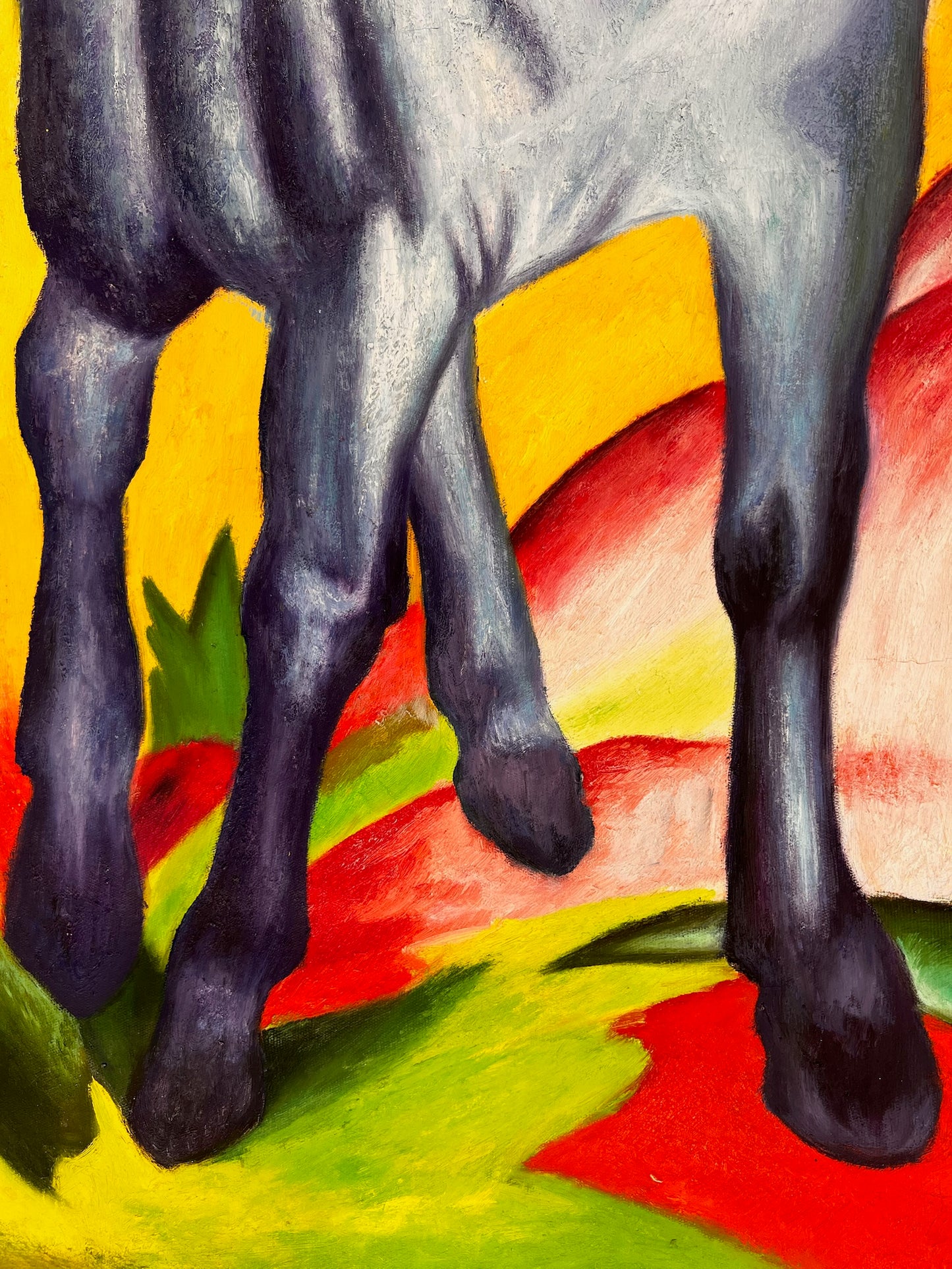 Blaues Pferd I – Handgeschilderd Expressionistisch Olieverfschilderij op Canvas (64 × 80 cm)