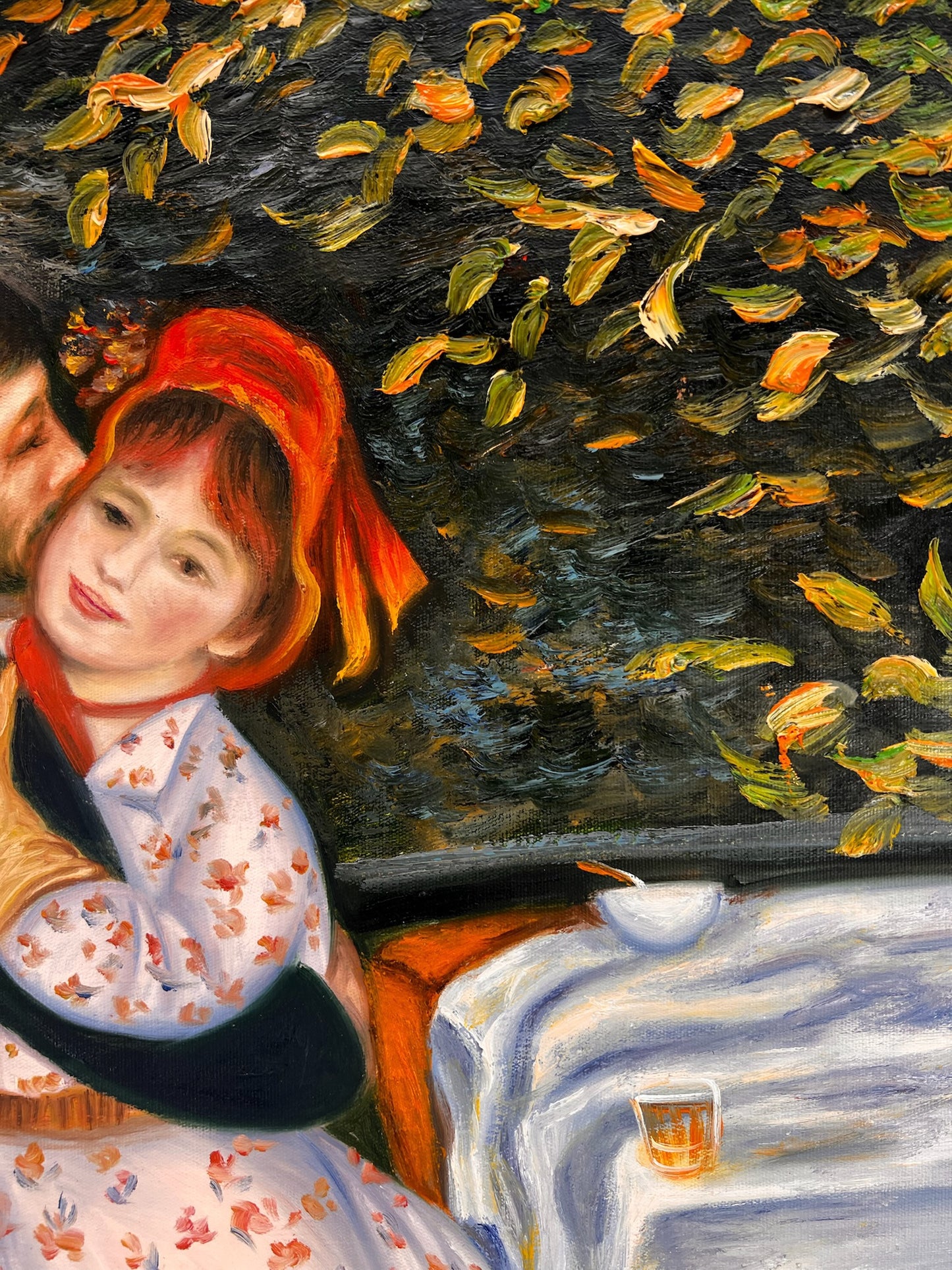 Dans in Bougival (naar Pierre-Auguste Renoir) – Handgeschilderd Impressionistisch Olieverf op Canvas (60 × 80 cm, ingelijst)